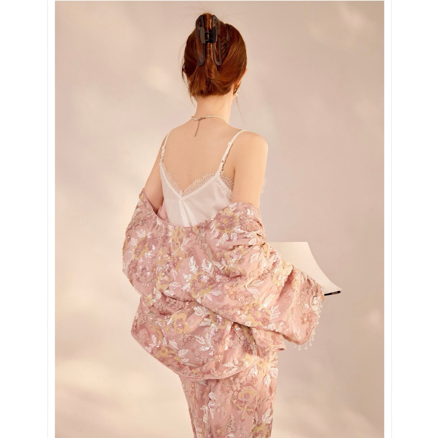 Embroidered Blush Pink Flowers Co Ord Set