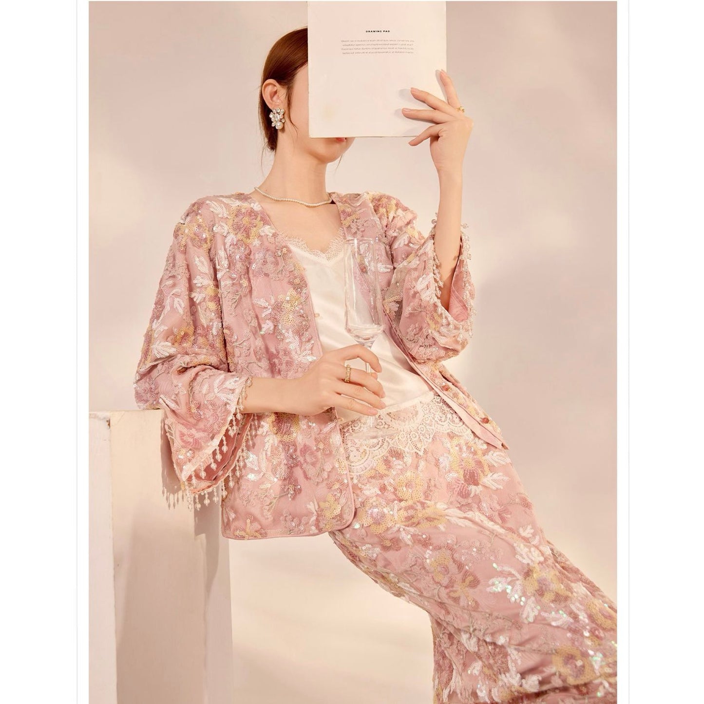 Embroidered Blush Pink Flowers Co Ord Set