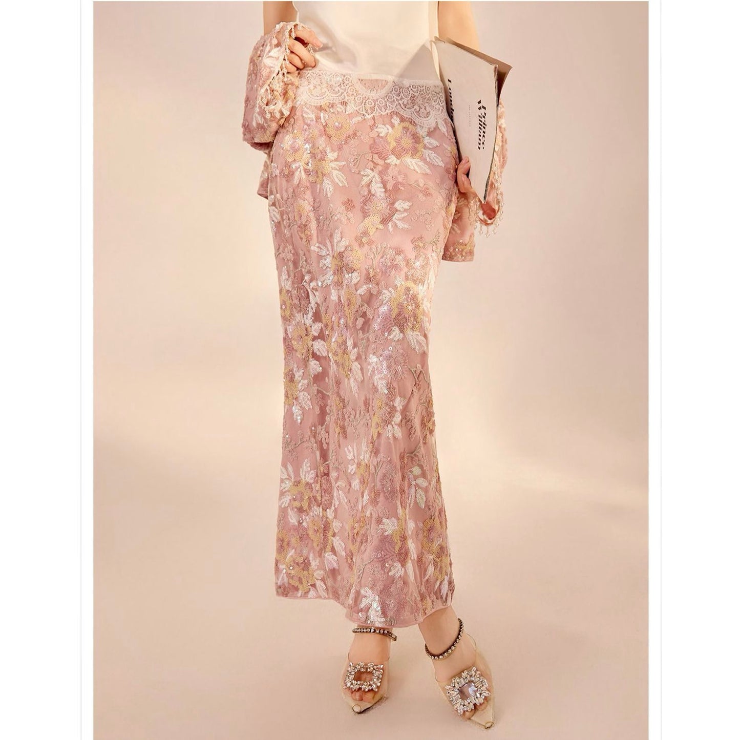 Embroidered Blush Pink Flowers Co Ord Set