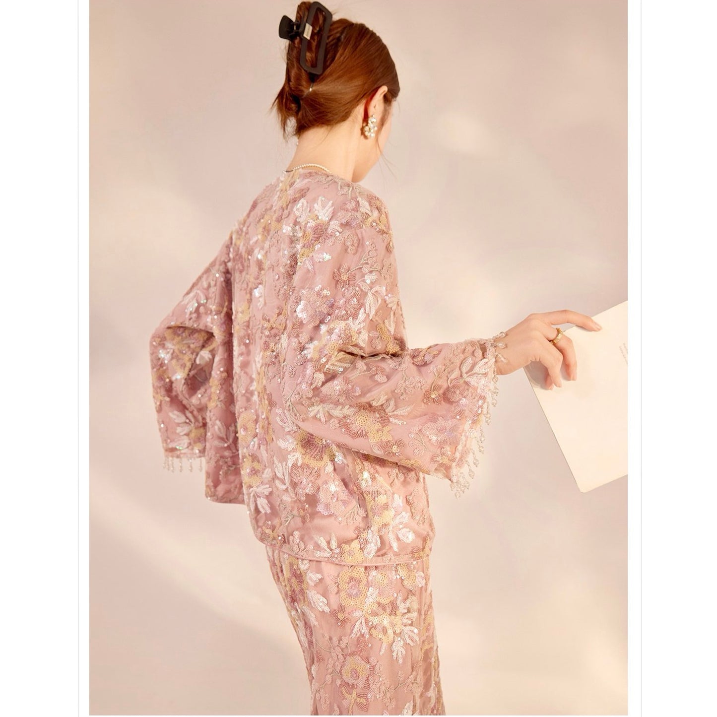 Embroidered Blush Pink Flowers Co Ord Set
