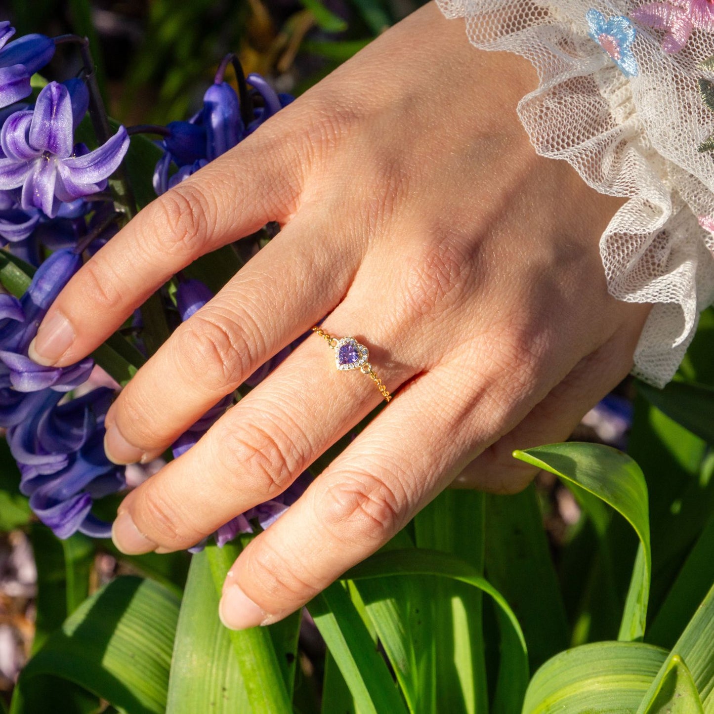 Amethyst Birthstones Love Zipper Gold Ring