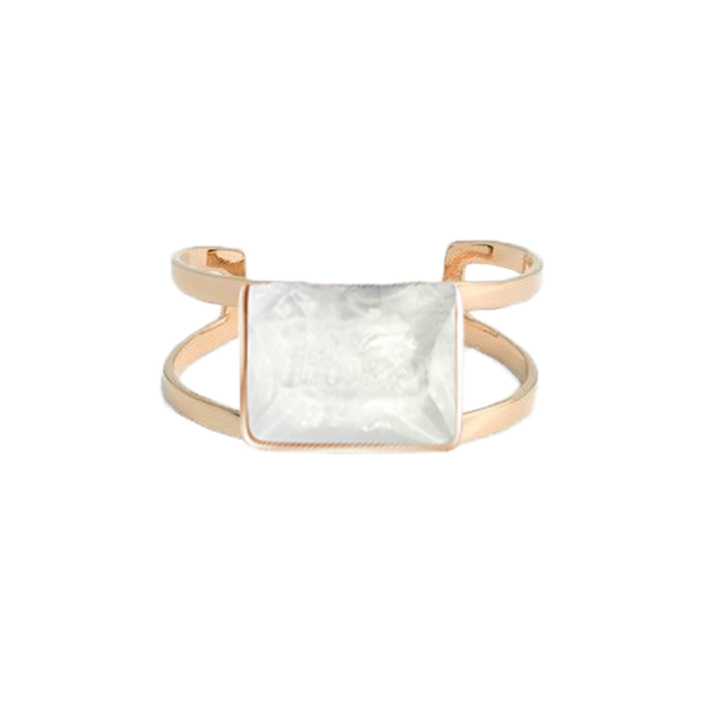 Natural White Crystal Texture Gold-plated Silver Adjustable Ring