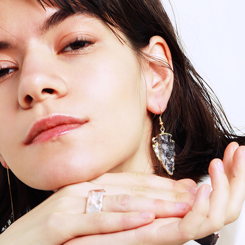 Natural White Crystal Texture Gold-plated Silver Adjustable Ring