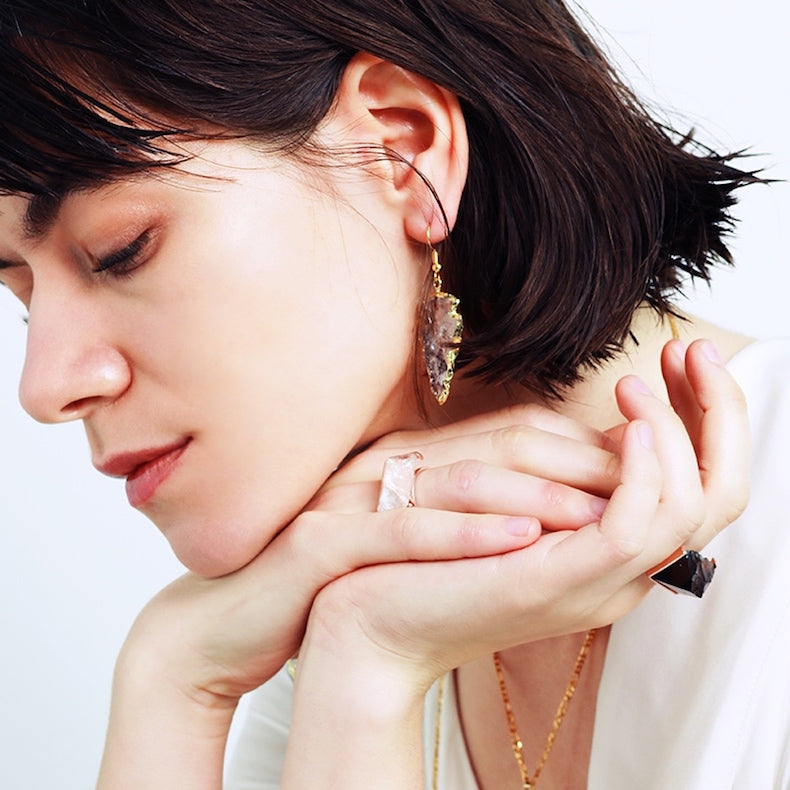 Natural White Crystal Texture Gold-plated Silver Adjustable Ring