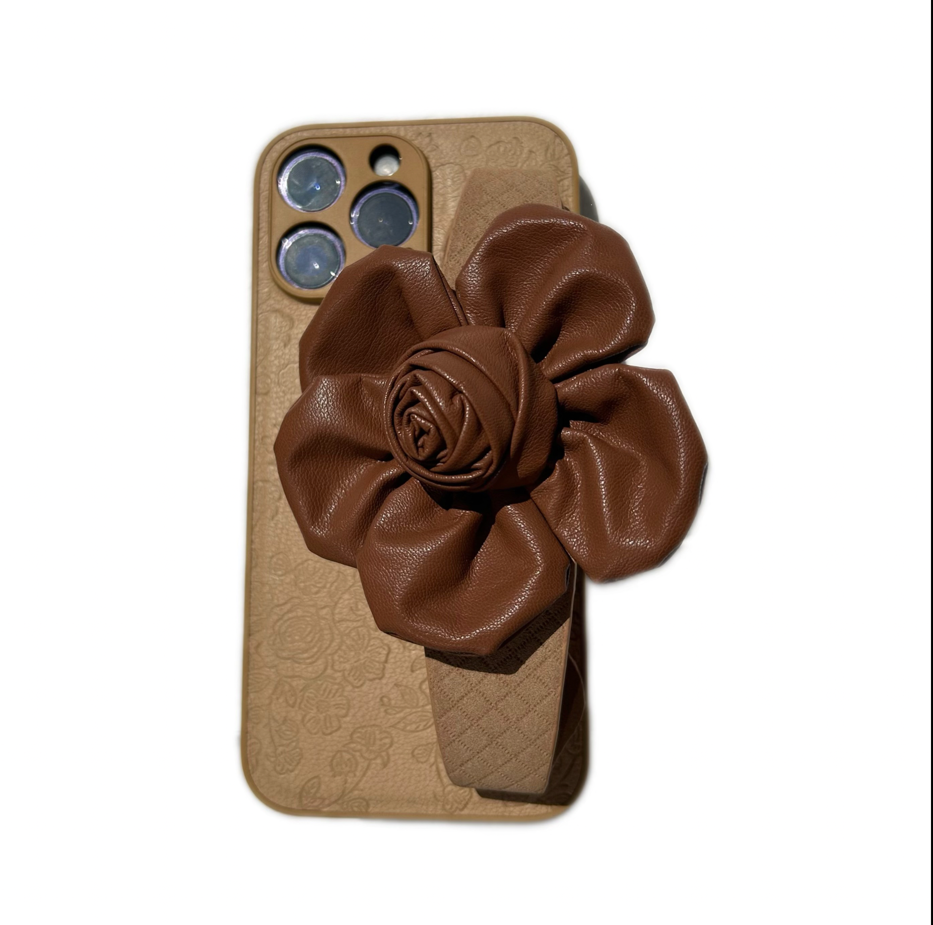 Floral Wrist Phone Case Hand Holder Brown