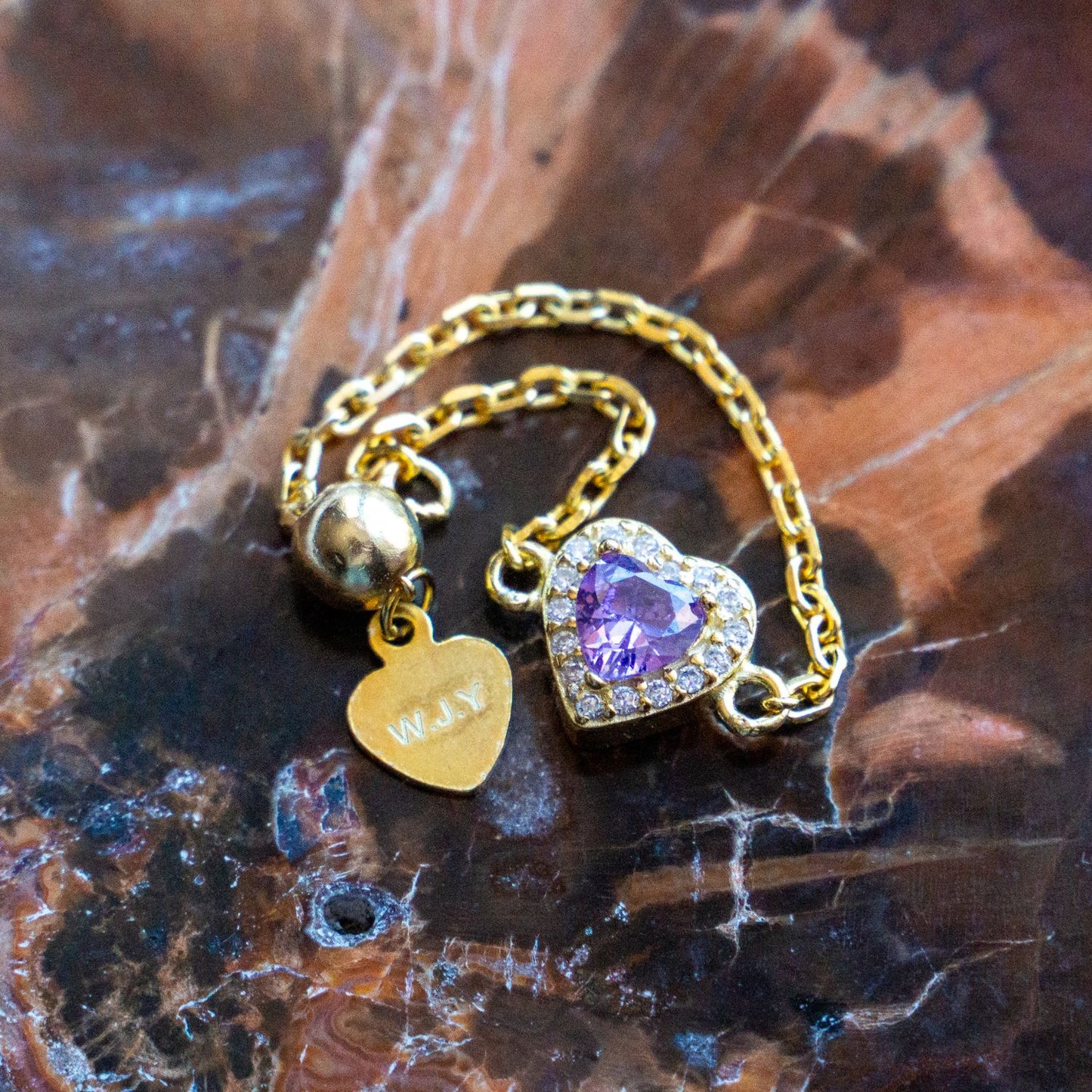 Amethyst Birthstones Love Zipper Gold Ring