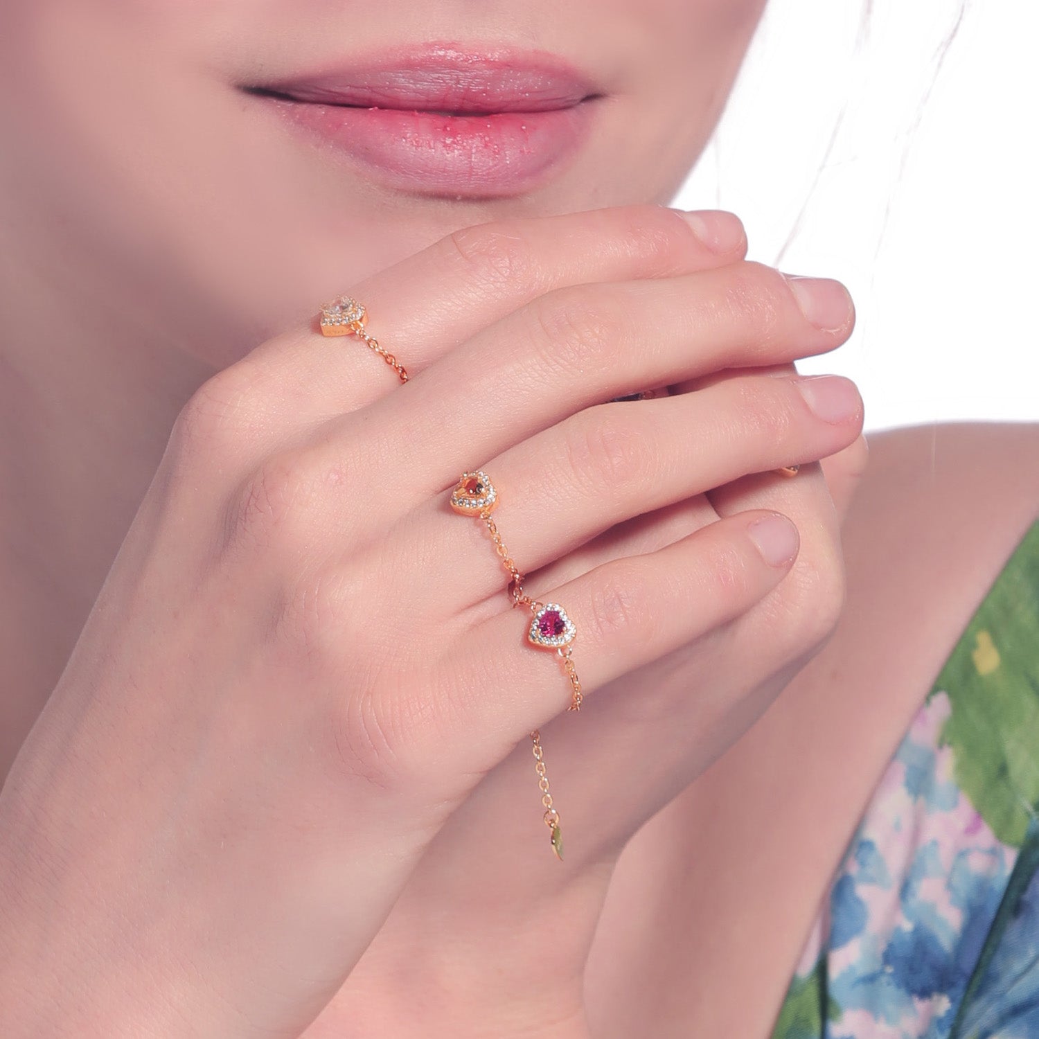 Pink Opal Birthstones Love Heart Zipper Gold Ring