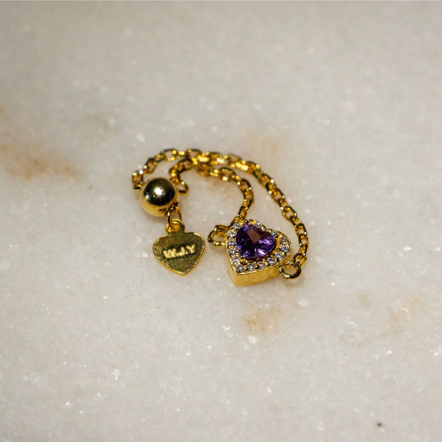 Amethyst Birthstones Love Zipper Gold Ring