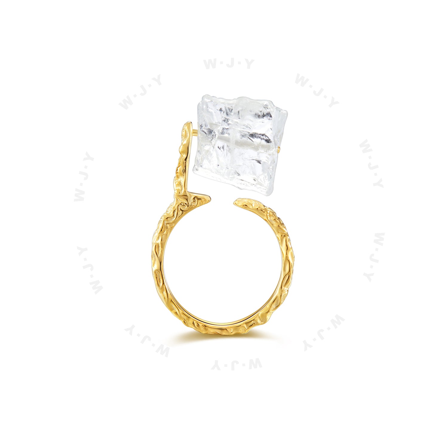 Natural White Crystal Ice Cube Ring