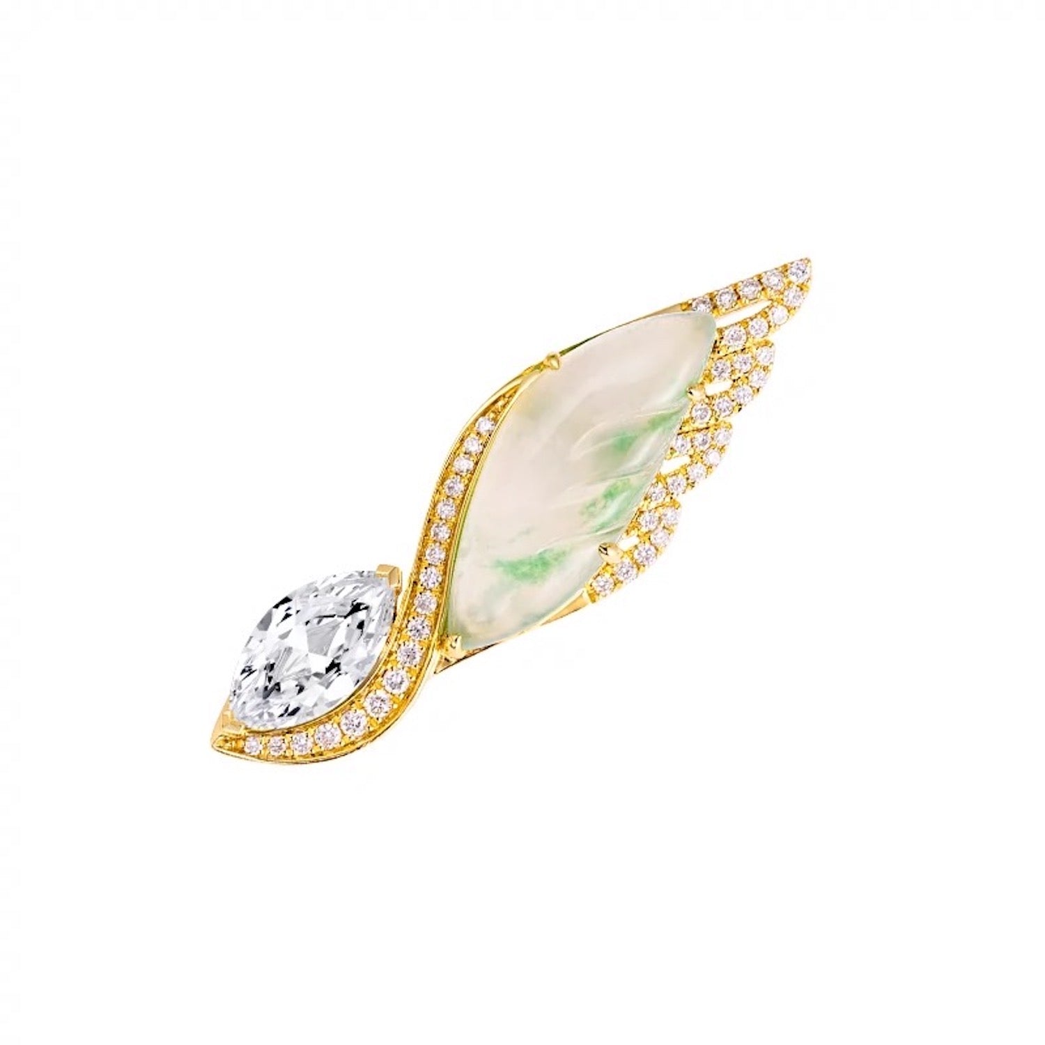 Angel Wing Jade Diamond 18K Gold Earring