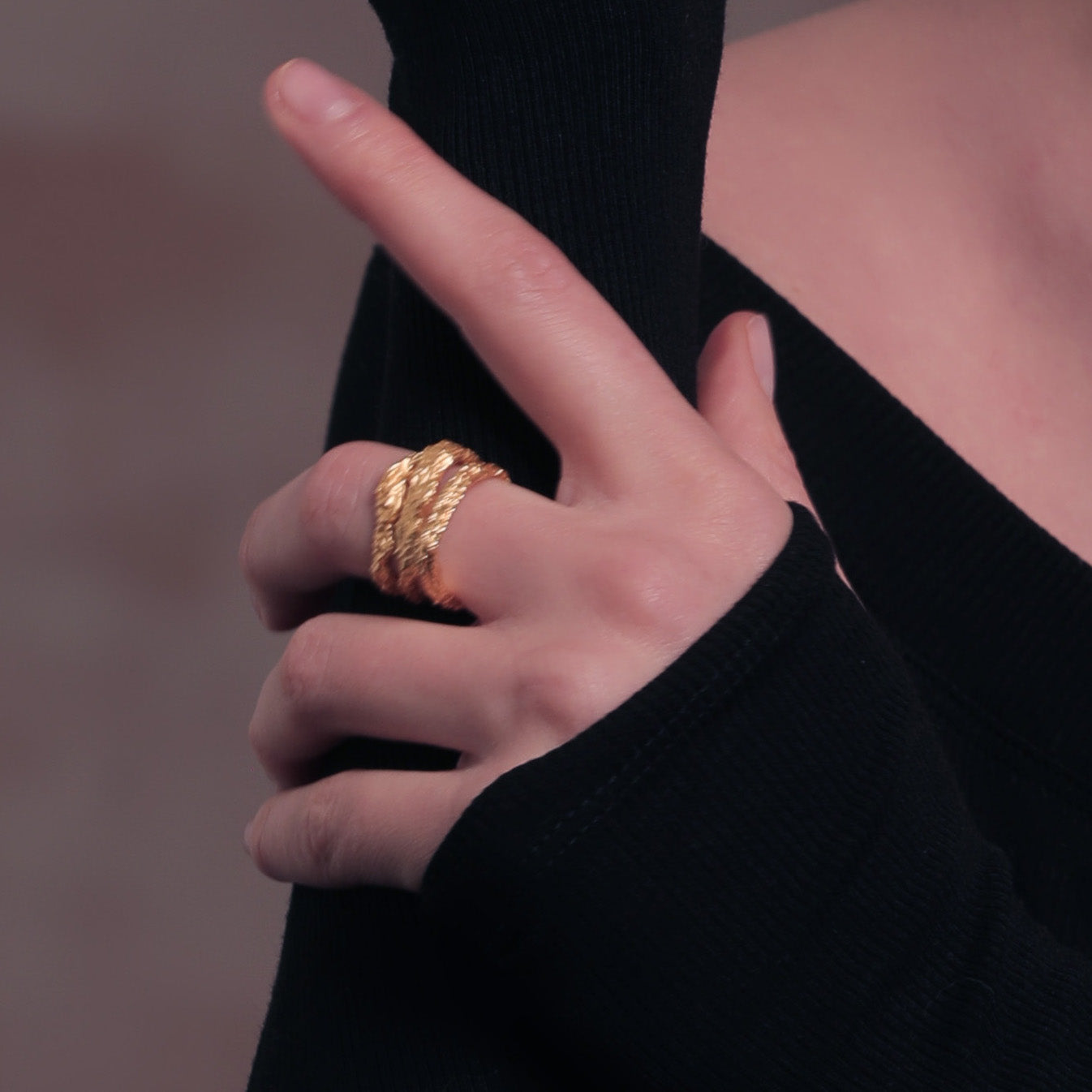 Natural Texture Tree Memory Triple Layers Ring
