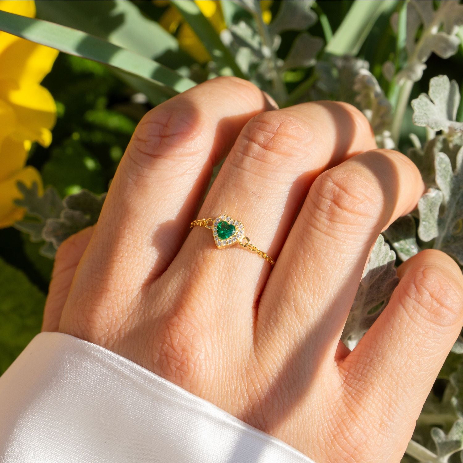 Emerald Birthstones Love Zipper Gold Ring