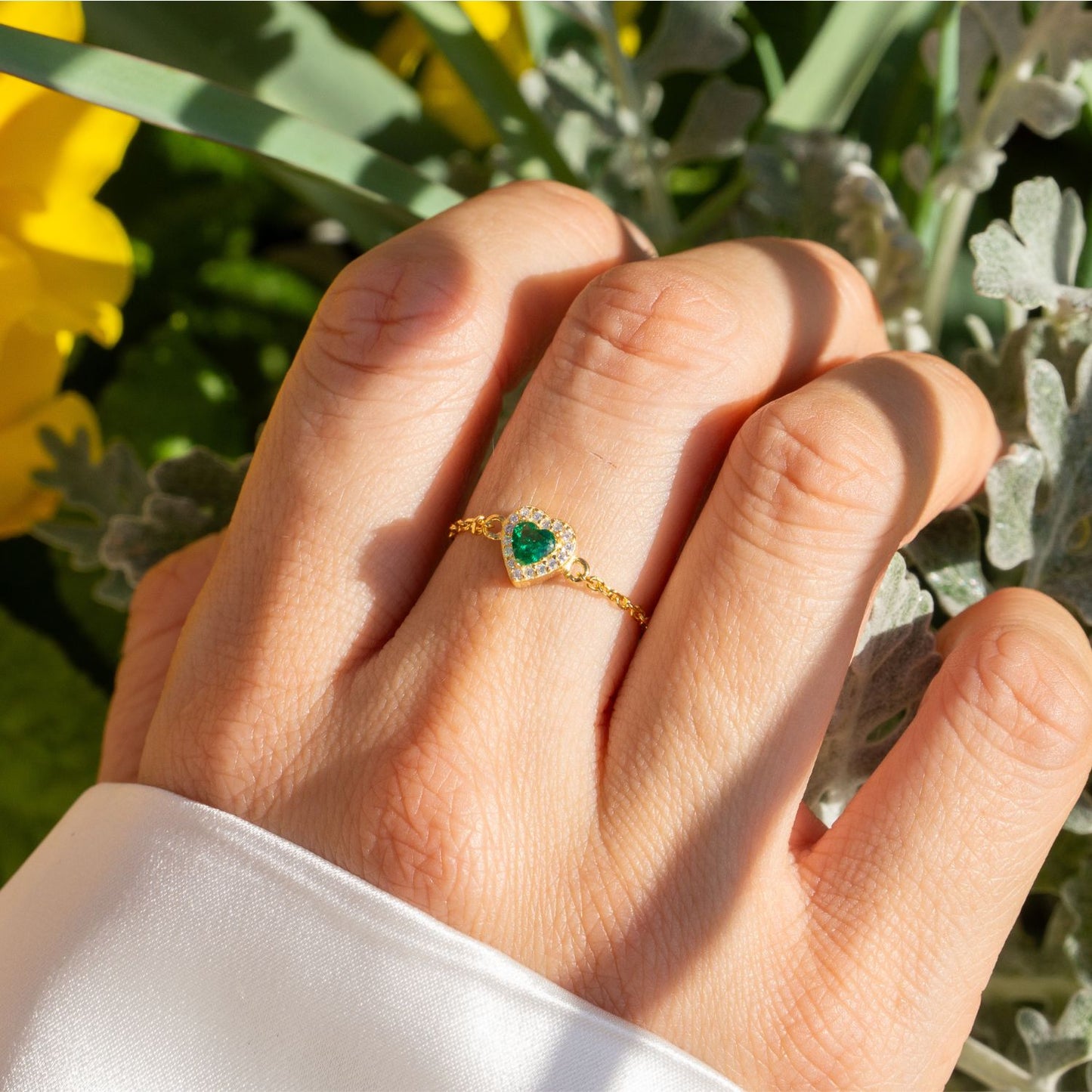 Emerald Birthstones Love Zipper Gold Ring