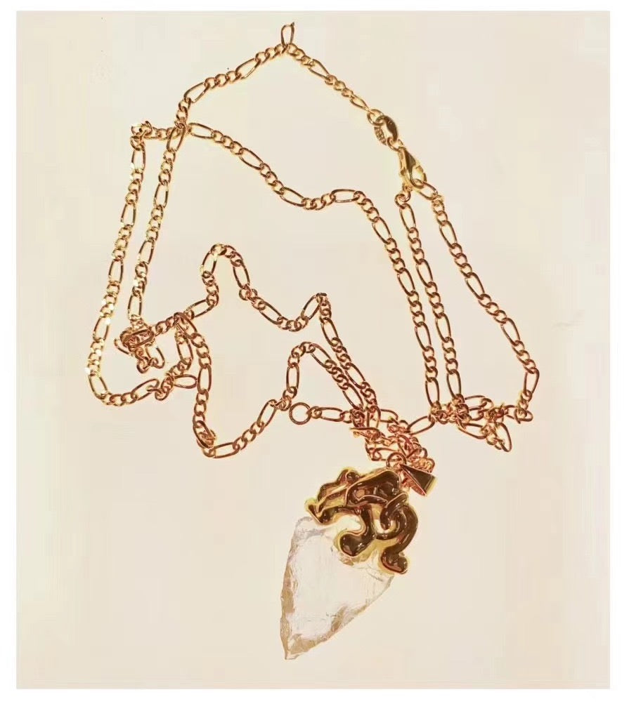 Natural Texture White Crystal Gold-plated Necklace