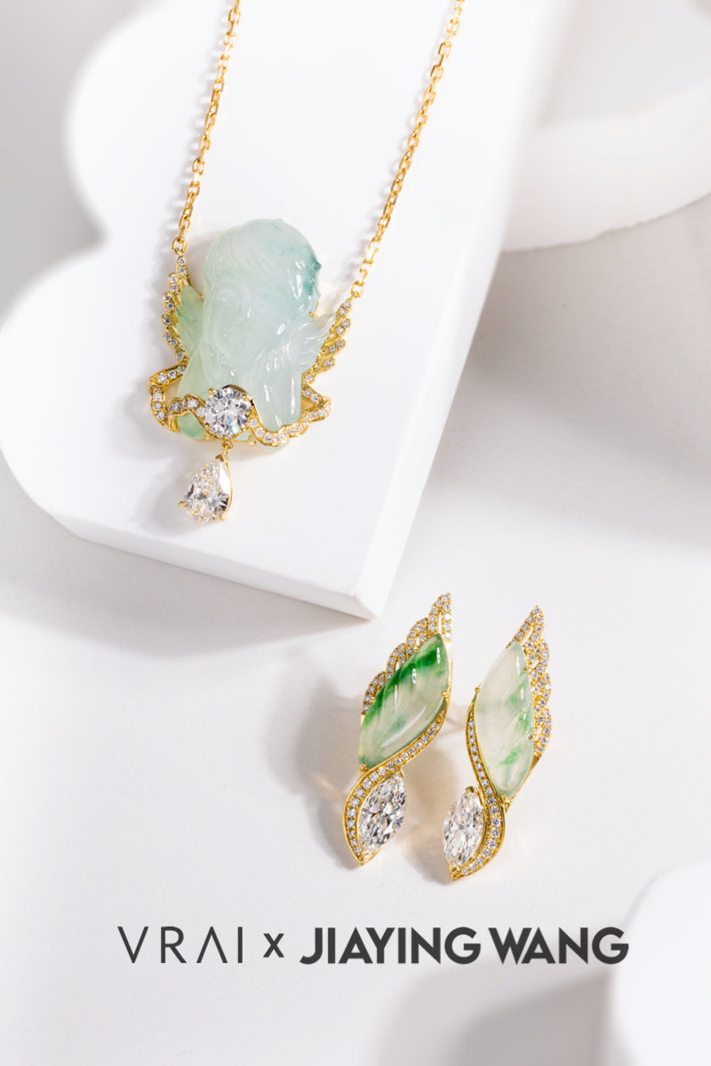 Handmade Engraving Jade Diamond Angel Pendant Necklace