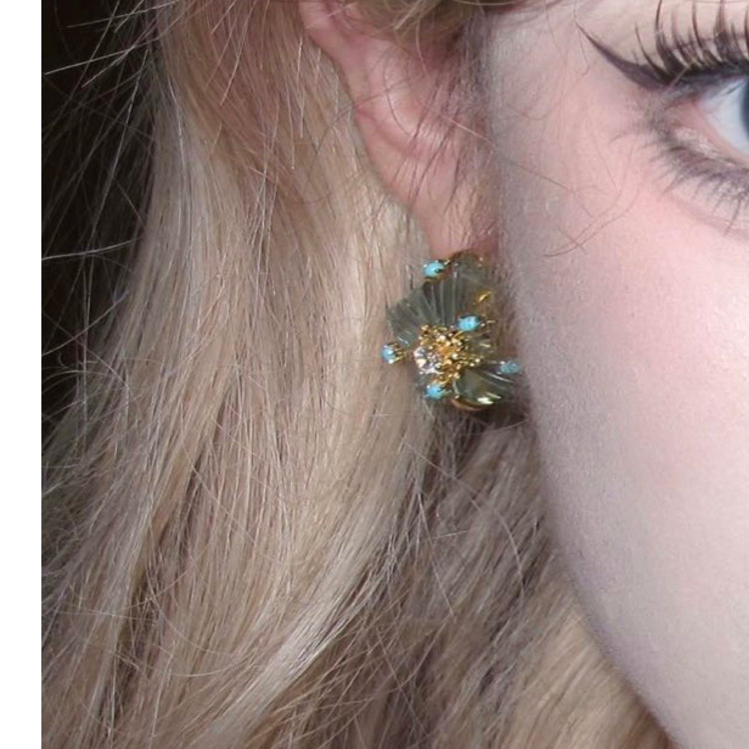 Dewdrop Bloom Floria Diamond Engraved Crystal Turquoise Earring