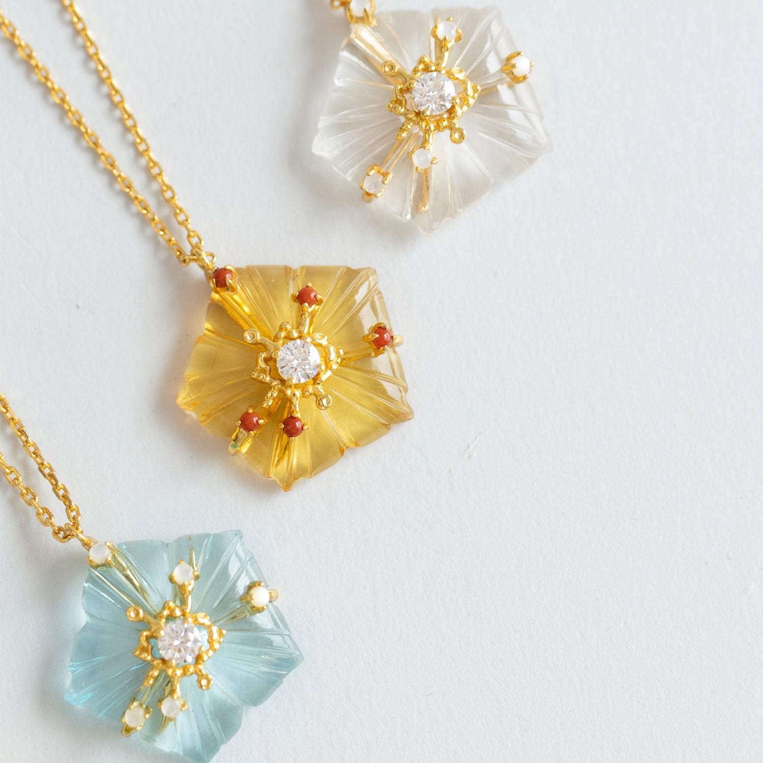 Dewdrop Bloom Floria Diamond Engraved Citrine Adjustable Agate Pendent Adjustable Necklace
