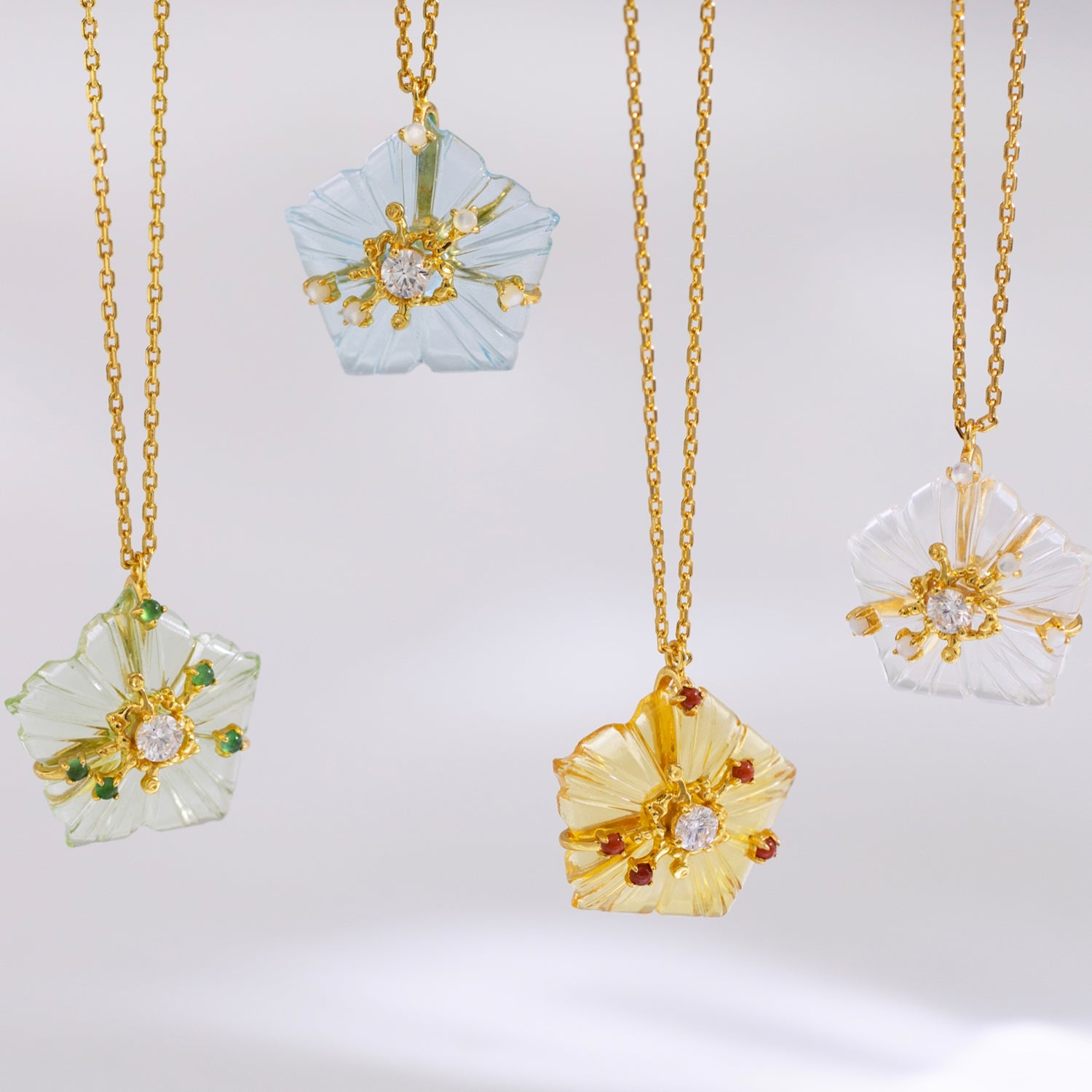 Dewdrop Bloom Floria Diamond Engraved Topaz Jade Adjustable Pendent Necklace