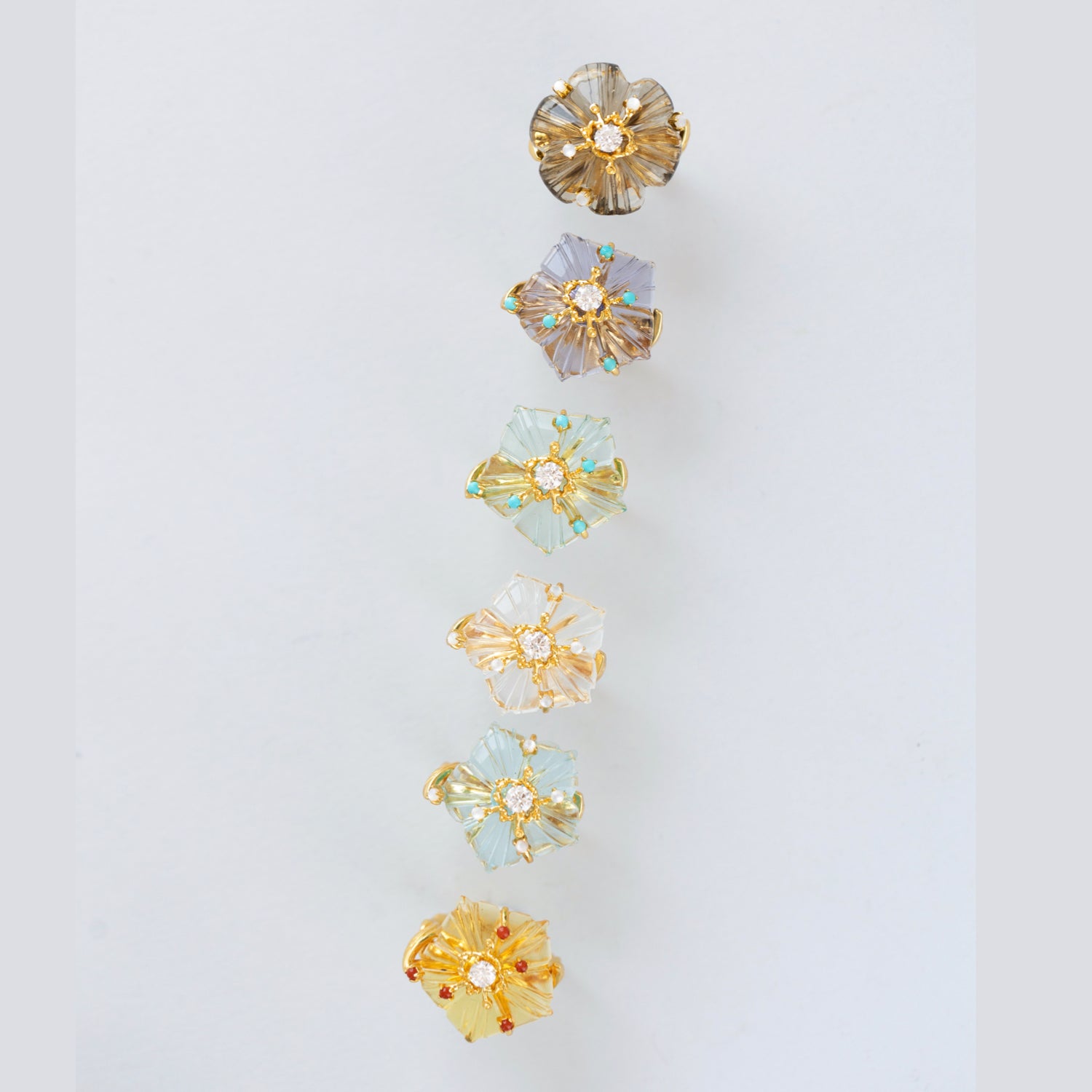 Dewdrop Bloom Floria Diamond Engraved Citrine Agate Adjustable Ring Yellow