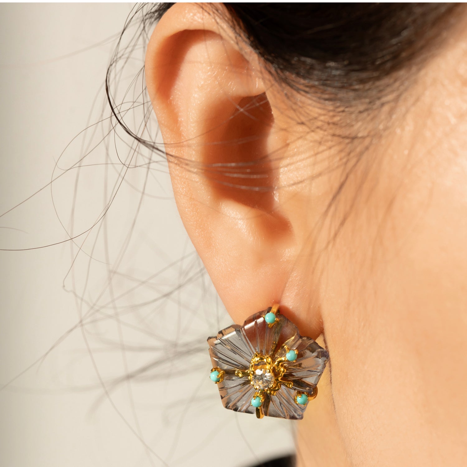 Dewdrop Bloom Floria Diamond Engraved Crystal Turquoise Amethyst Earring