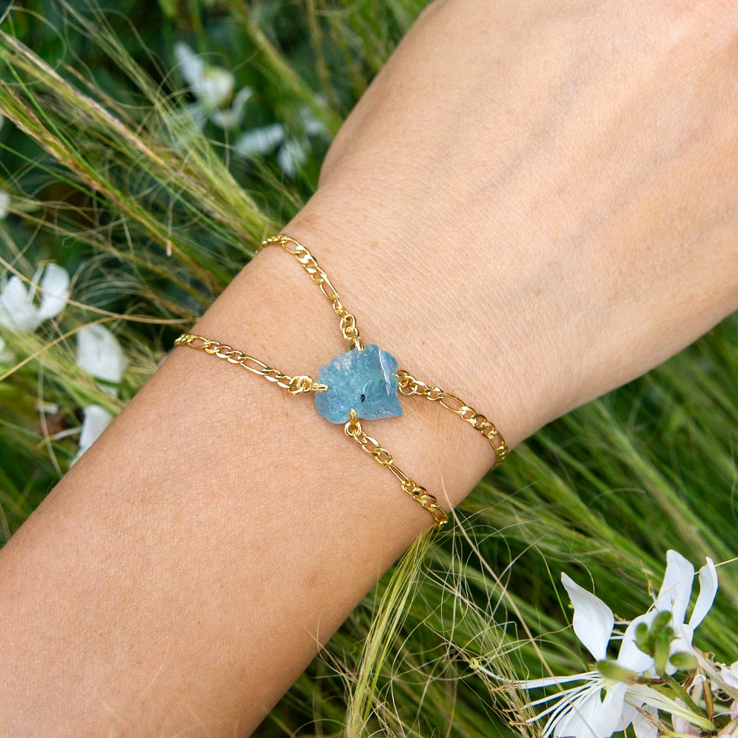 Elemental Birth Natural Aquamarine Adjustable Bracelet
