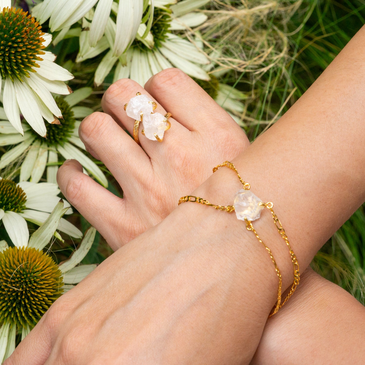 Elemental Birth Natural White Crystal Adjustable Bracelet