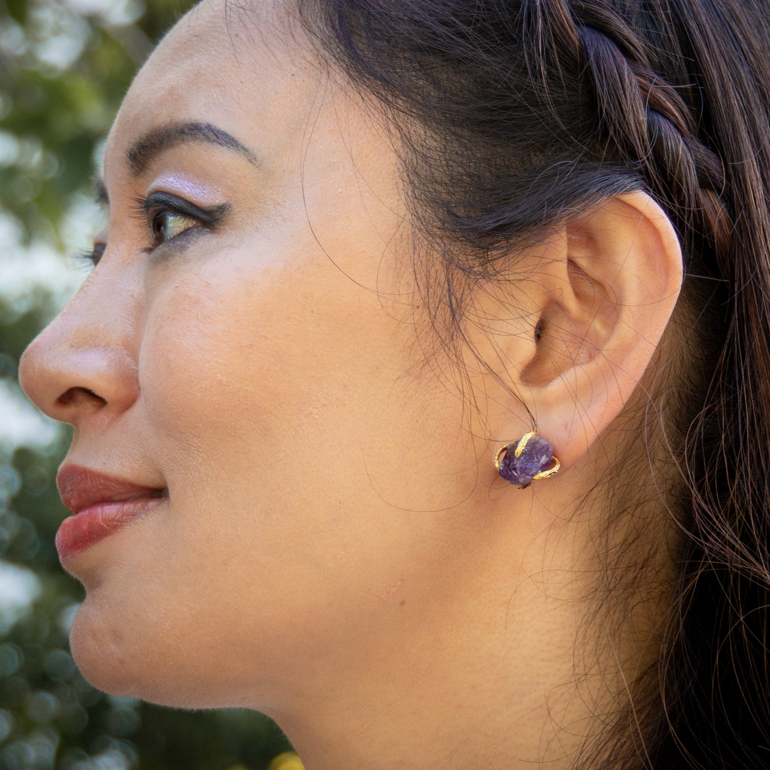 Elemental Birthstone Natural Amethyst Stud Earrings