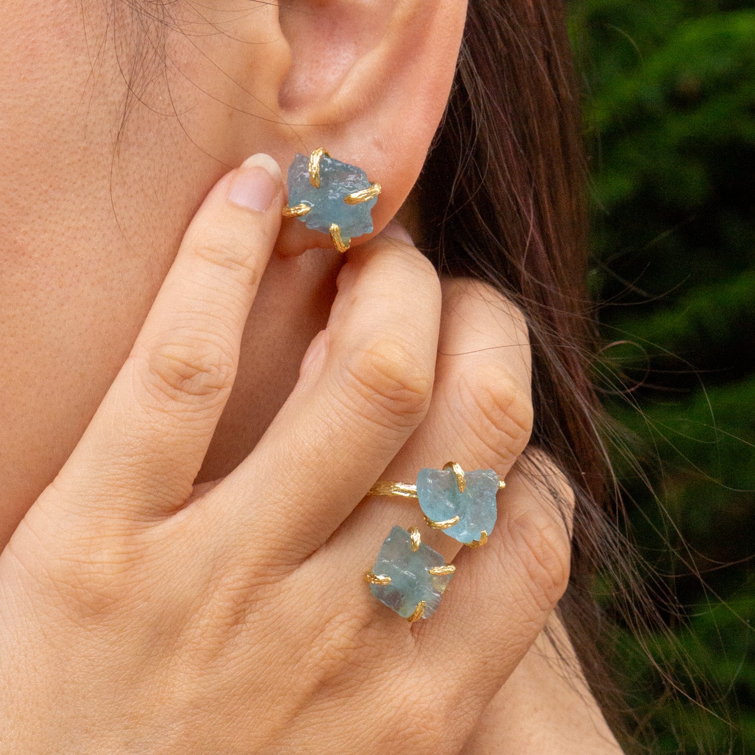 Elemental Birth Natural Aquamarine Stud Earrings