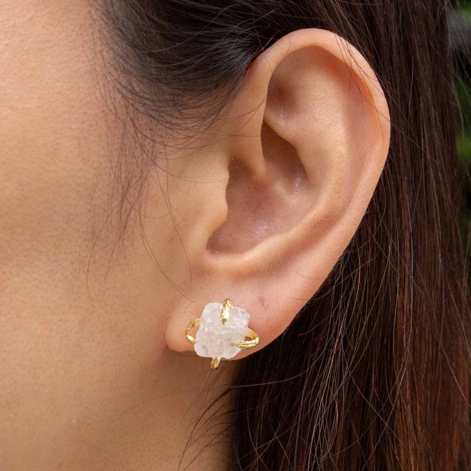 Elemental Birth Natural White Crystal Stud Earrings for Gifting