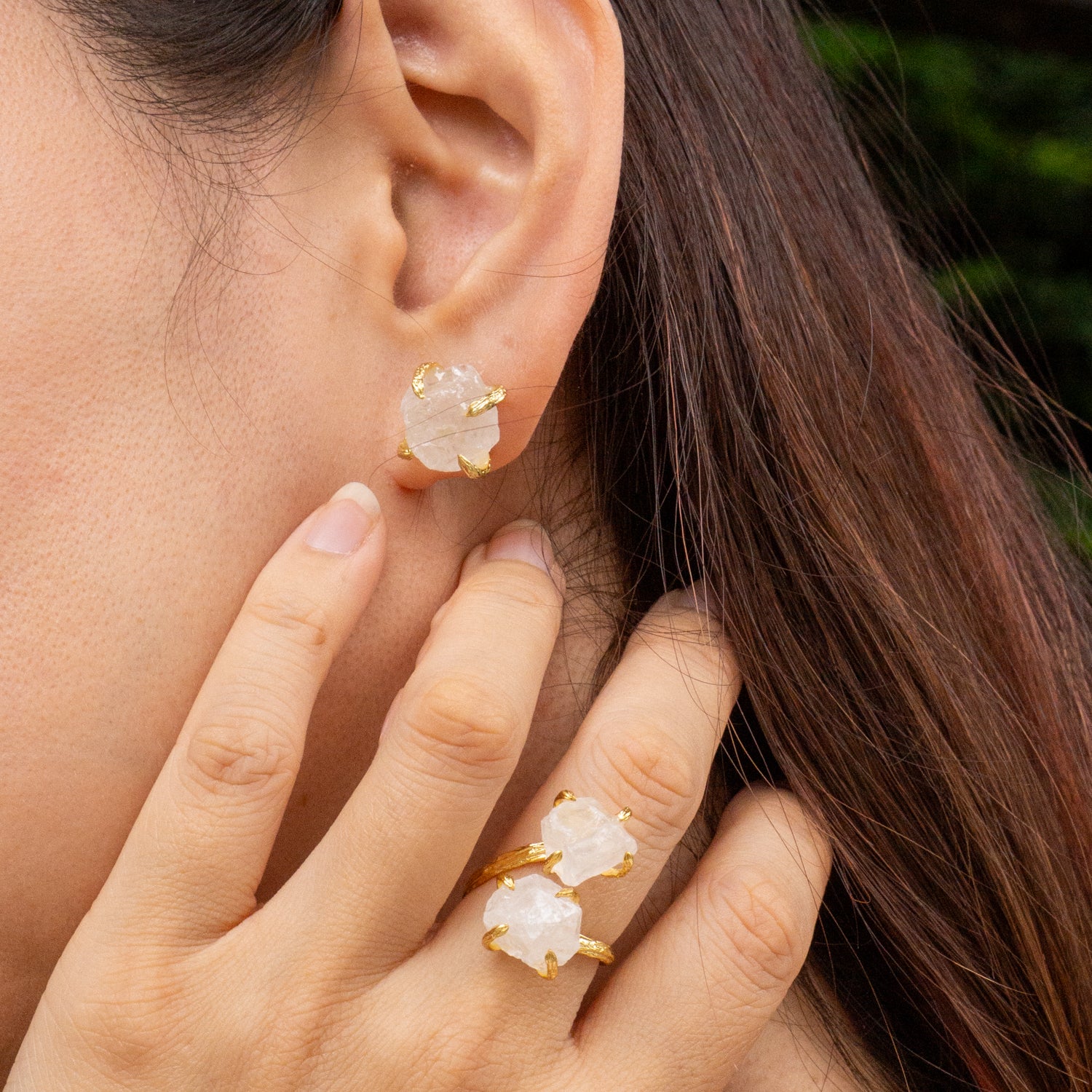 Elemental Birth Natural White Crystal Stud Earrings for Gifting