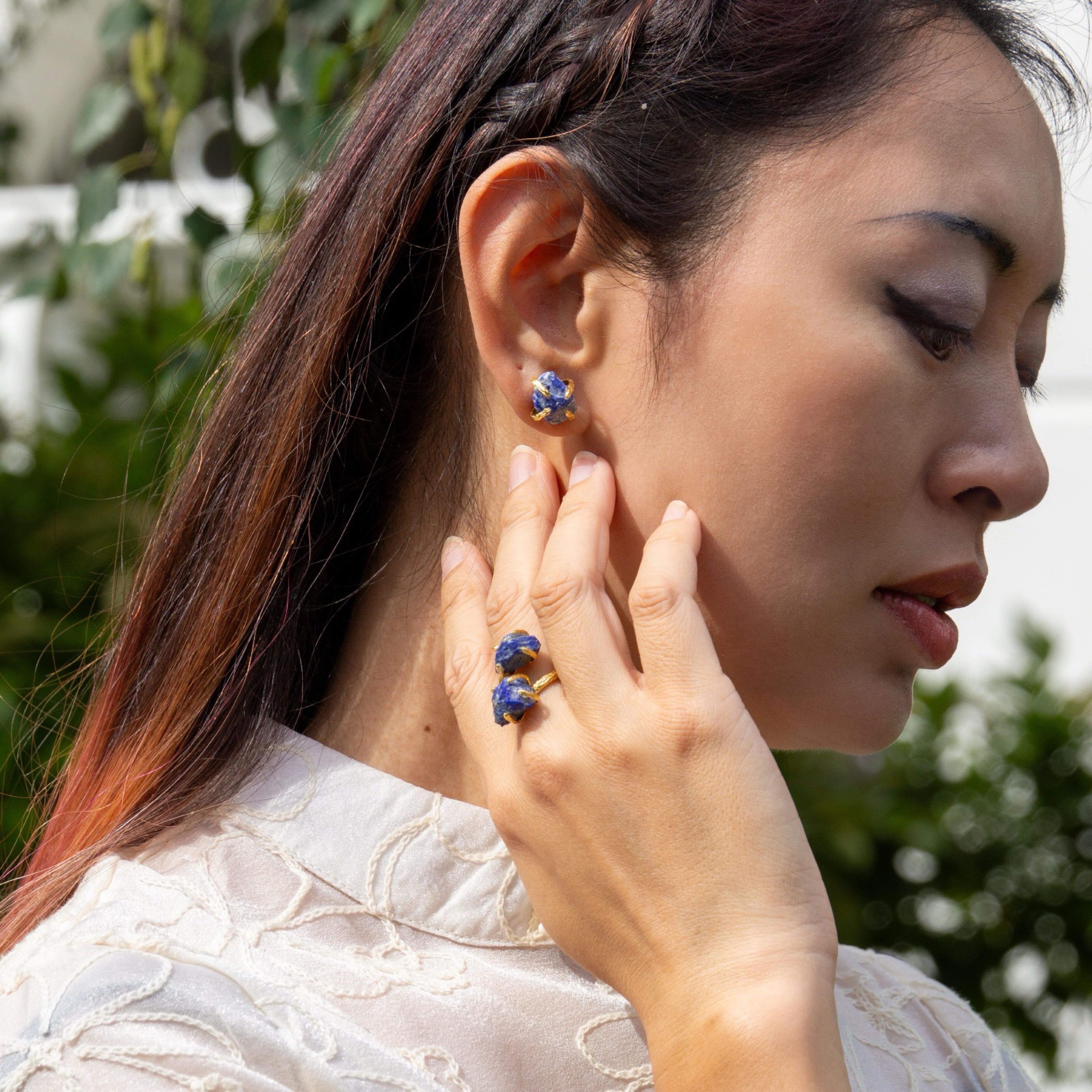 Elemental Birth Natural Sapphire Stud Earrings