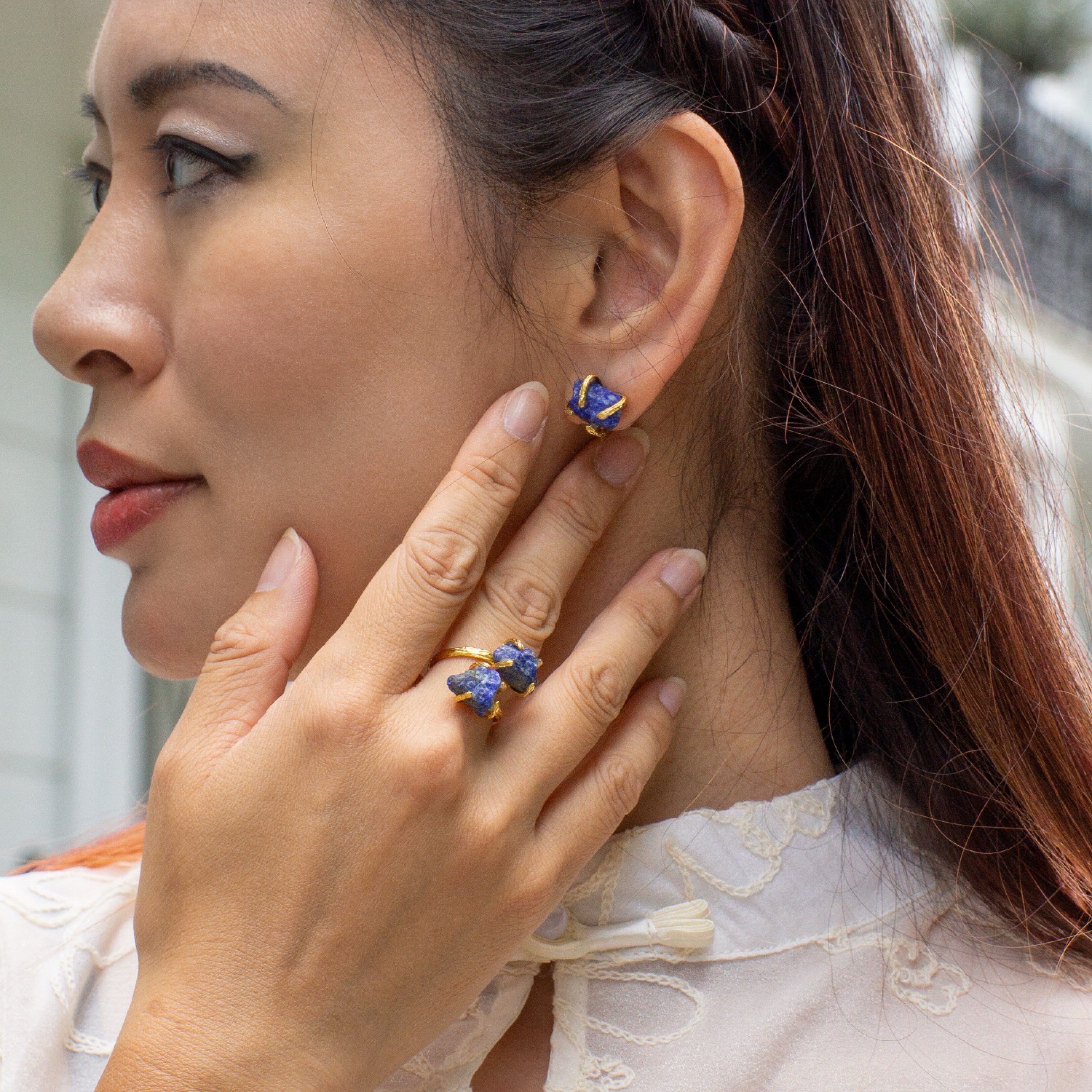 Elemental Birth Natural Sapphire Stud Earrings