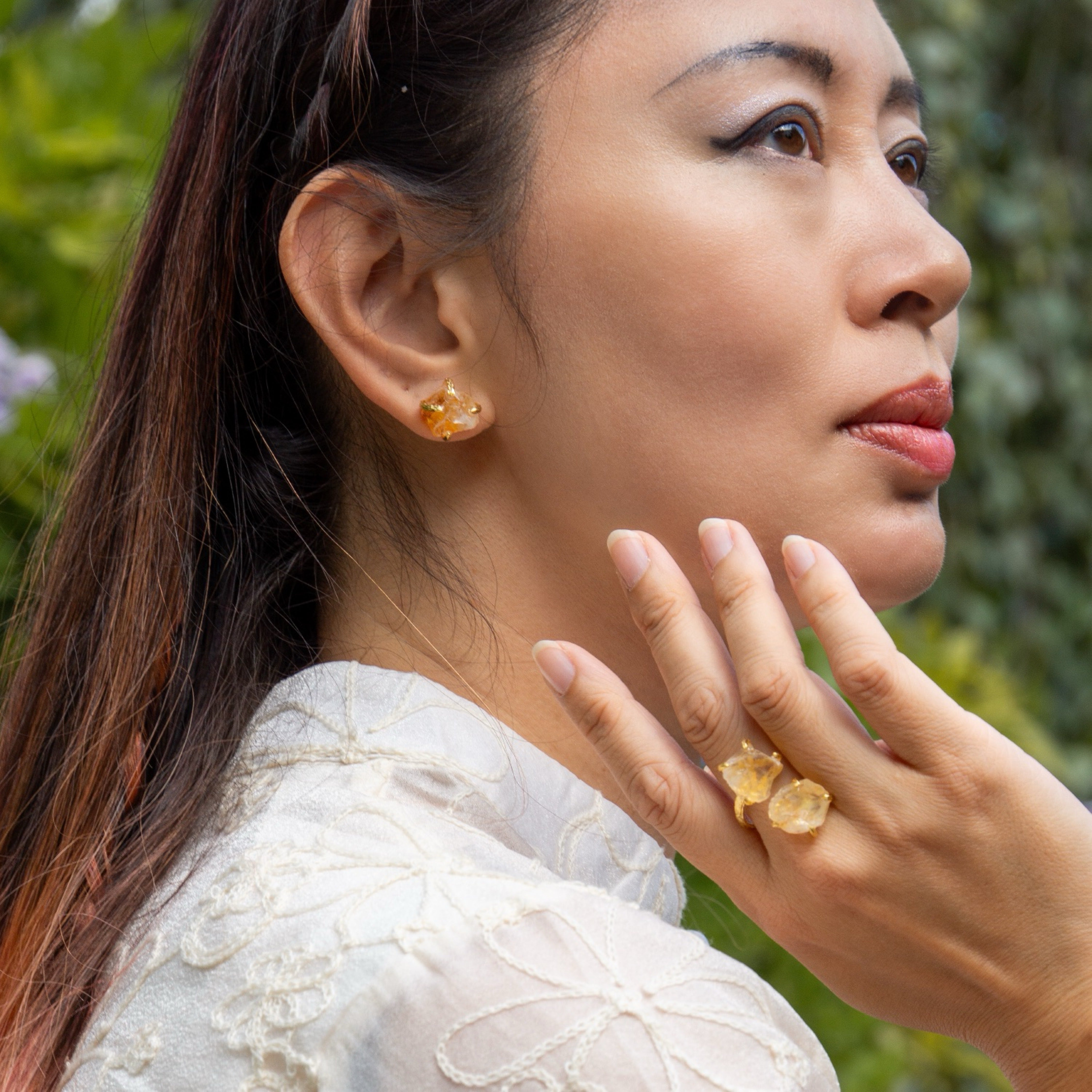Elemental Birth Natural Citrine Stud Earrings for Gift Girlfriend