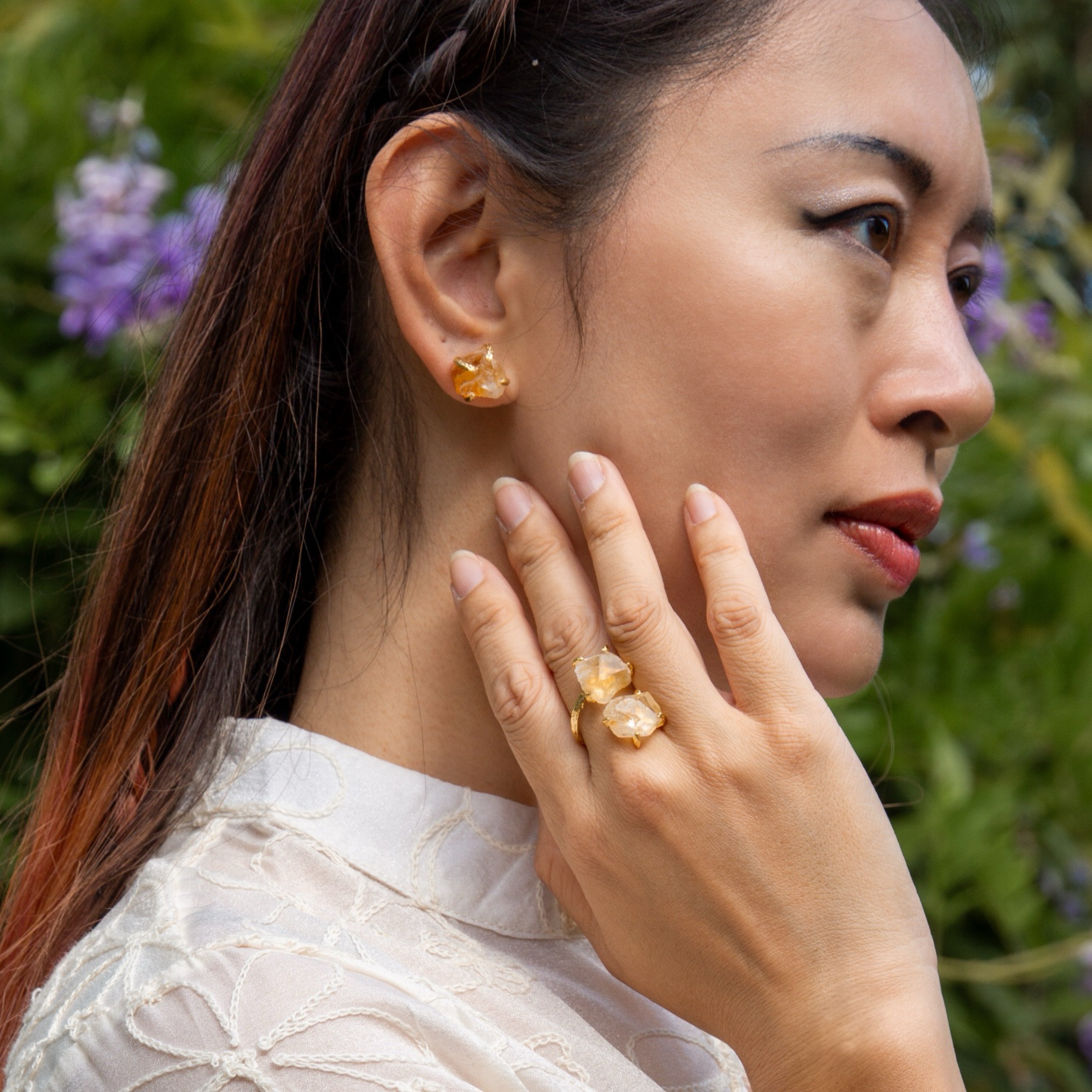 Elemental Birth Natural Citrine Stud Earrings for Gift Girlfriend