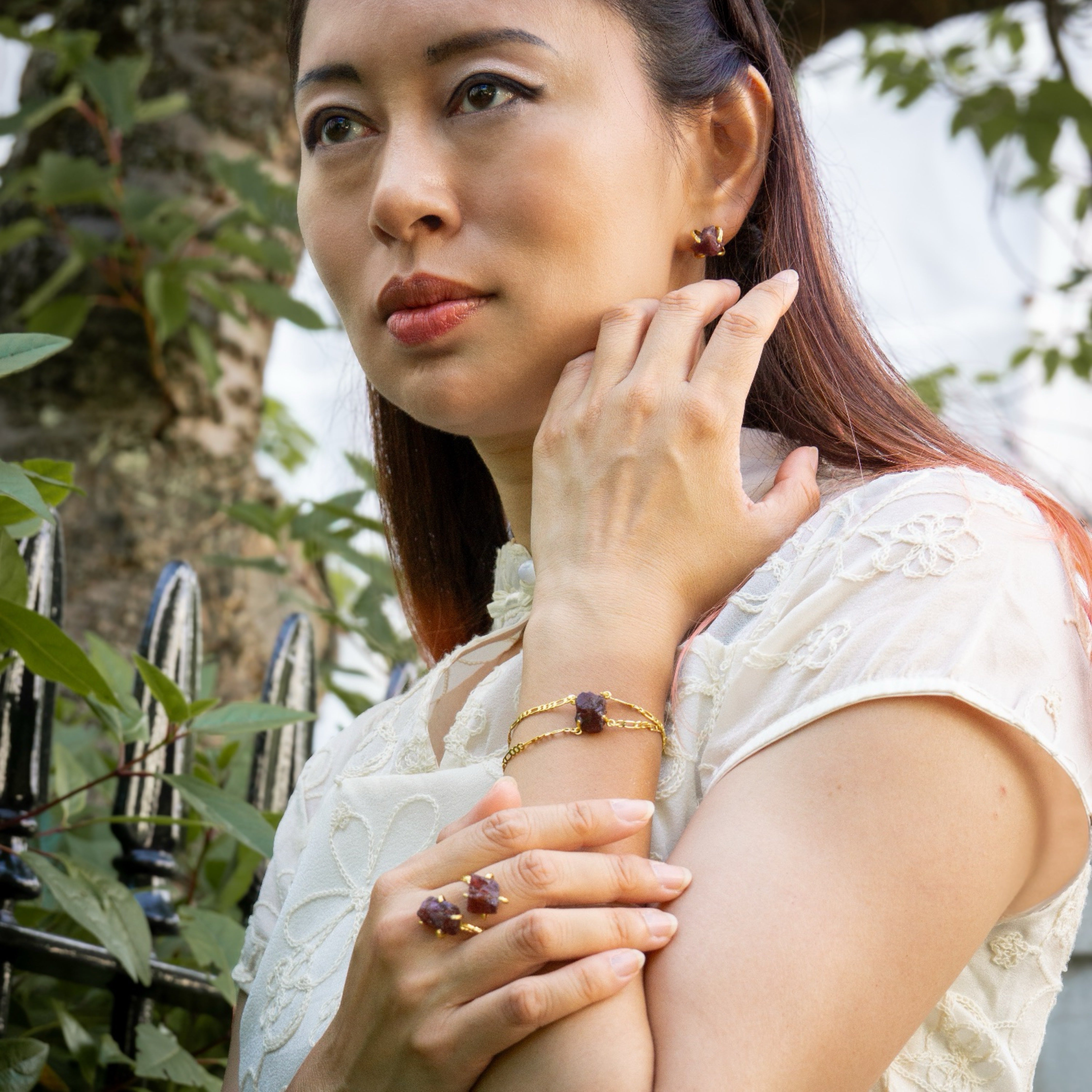 Elemental Birth Natural Garnet Ring Adjustable