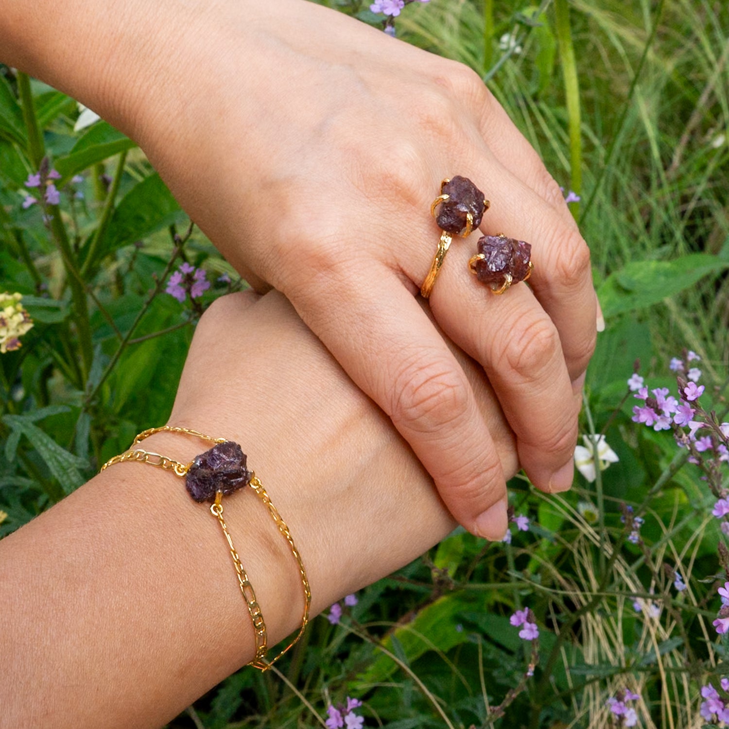 Elemental Birth Natural Garnet Ring Adjustable