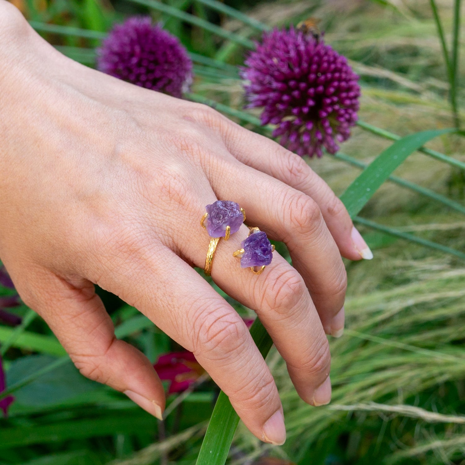 Elemental Birthstone Natural Amethyst Ring Adjustable for gifting