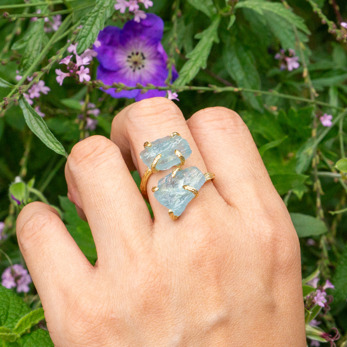 Elemental Birth Natural Aquamarine Adjustable Ring