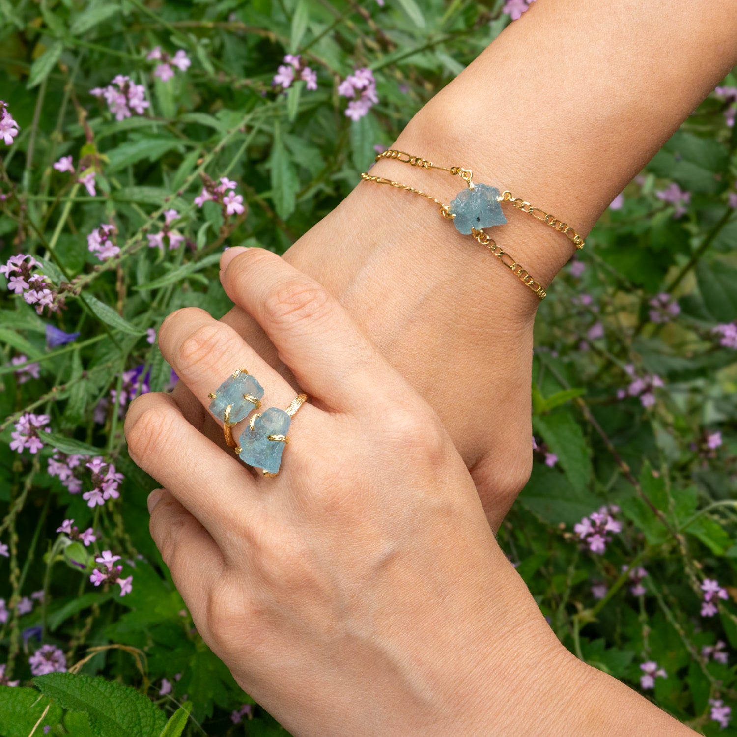 Elemental Birth Natural Aquamarine Adjustable Ring