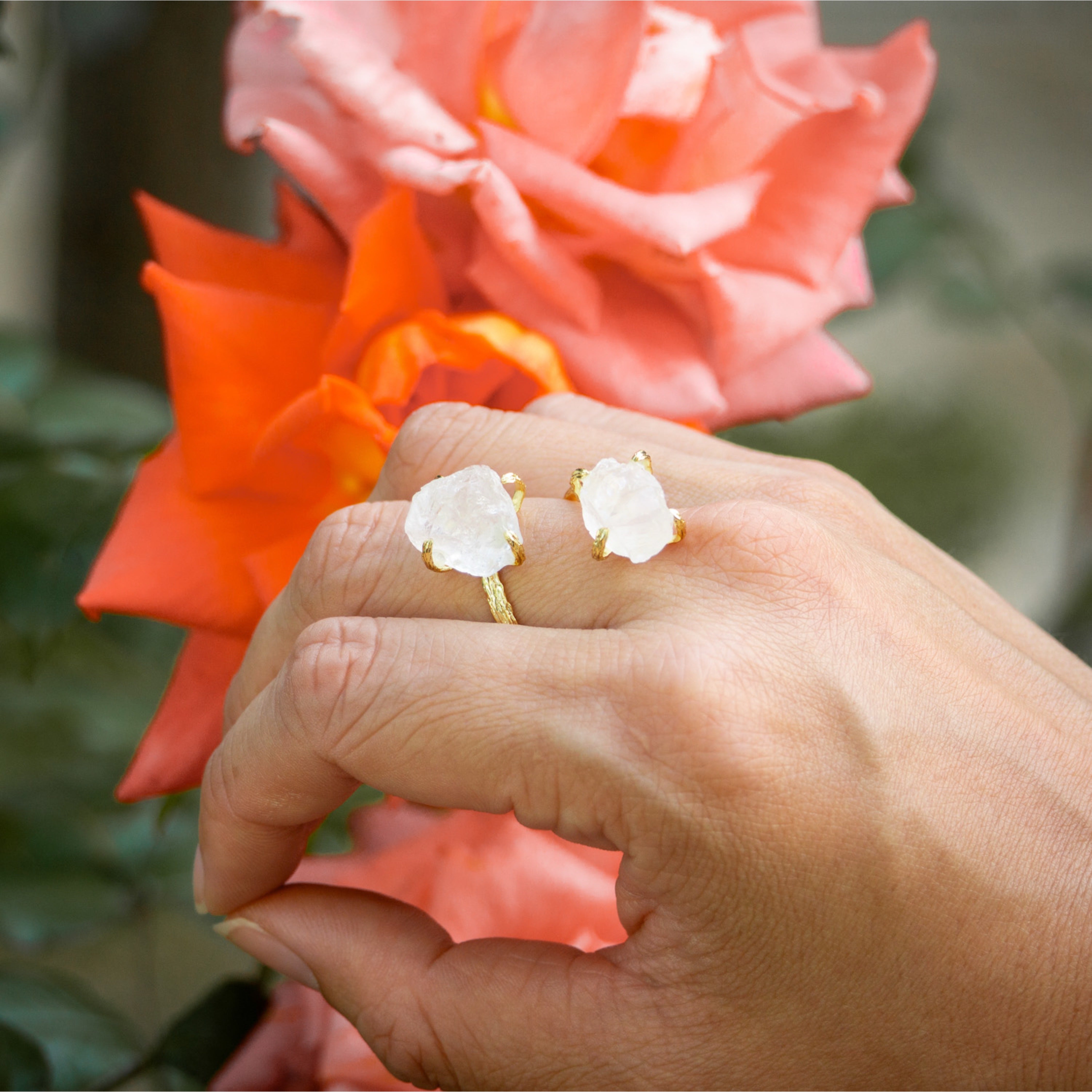 Elemental Birth Natural White Crystal Adjustable Ring