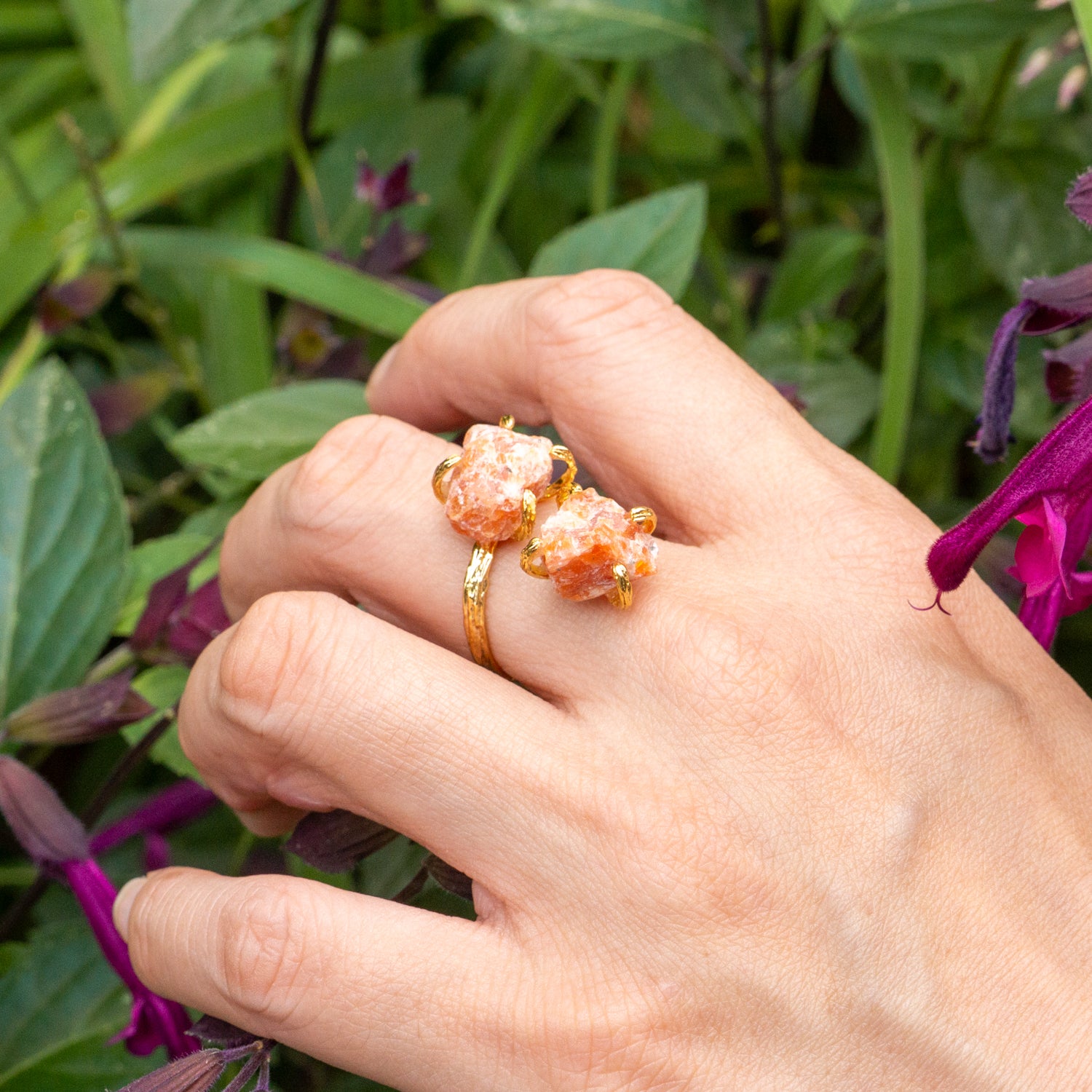 Elemental Birth Natural Sunstones Adjustable Ring