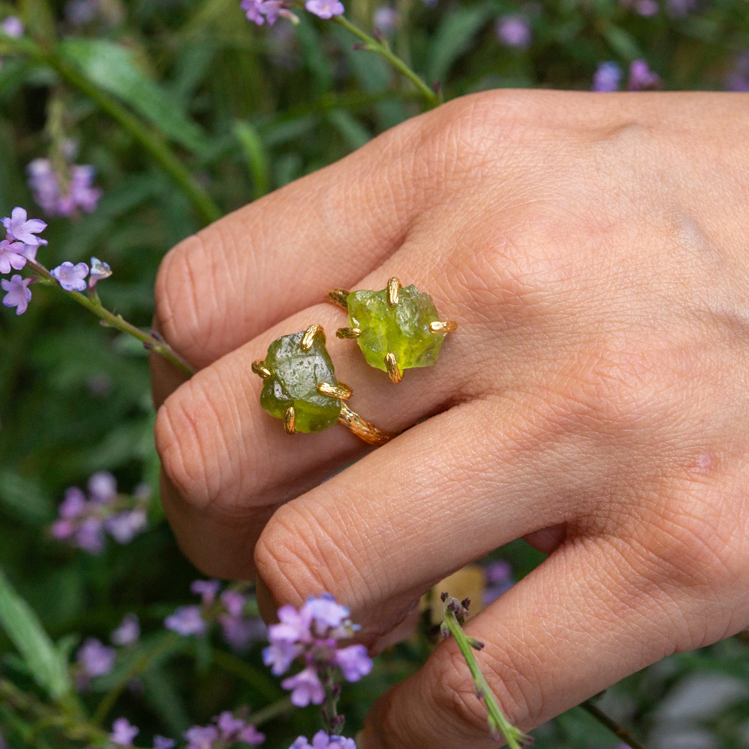 Elemental Birth Natural Peridot Adjustable Ring