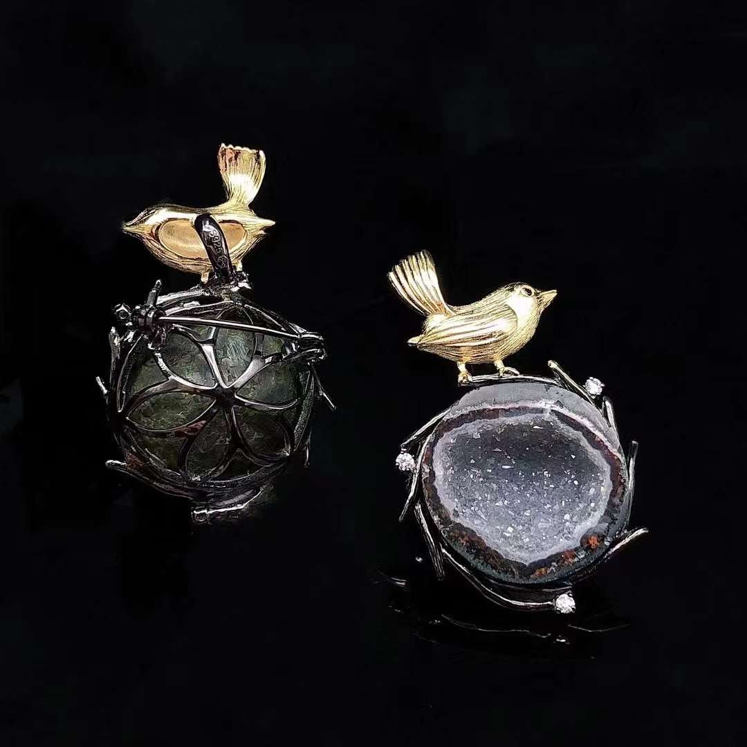 Bird Enamel Crystal Necklace Pendant