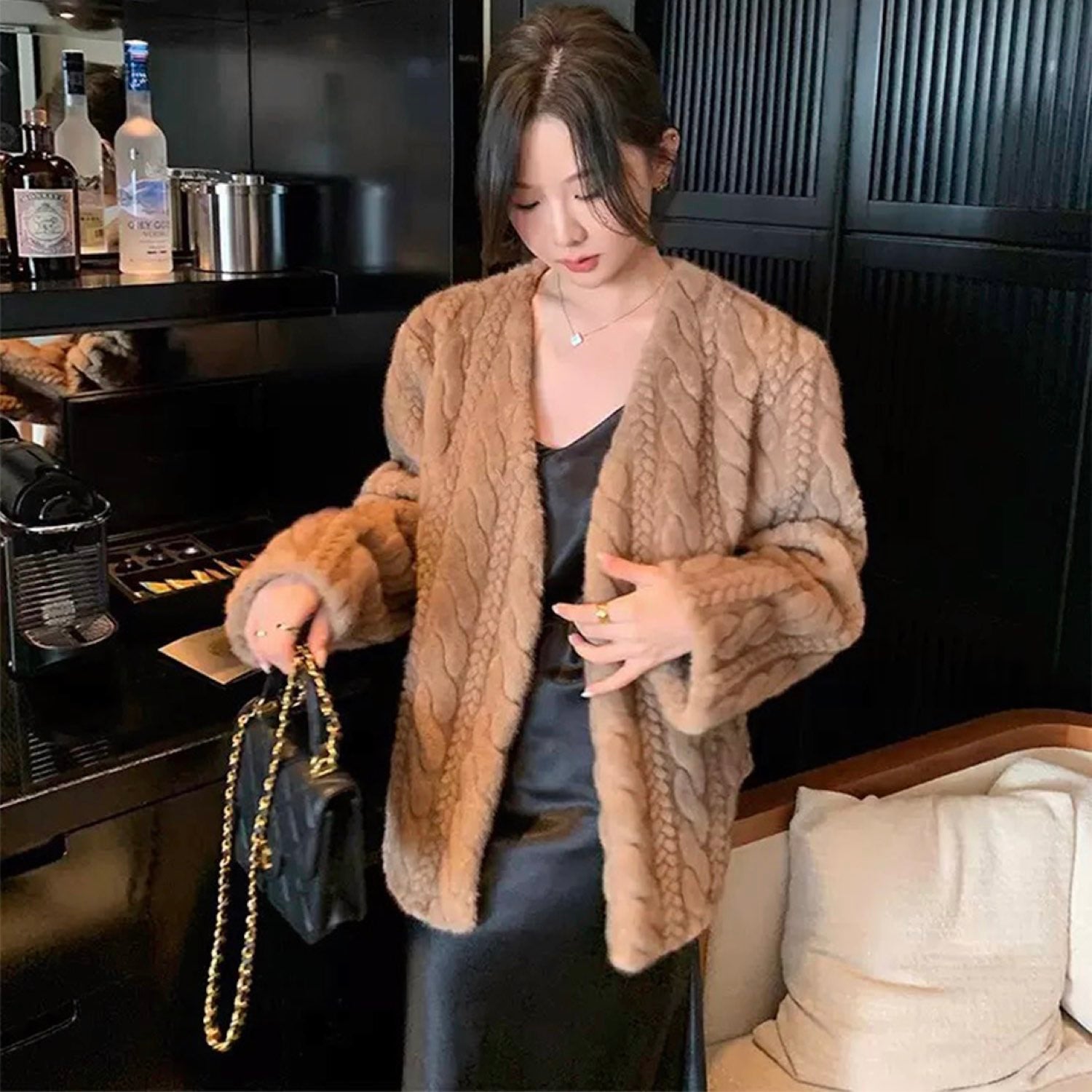 Galaxy Super Soft Fur Brown Coat Jacket Eco-friendly Fur