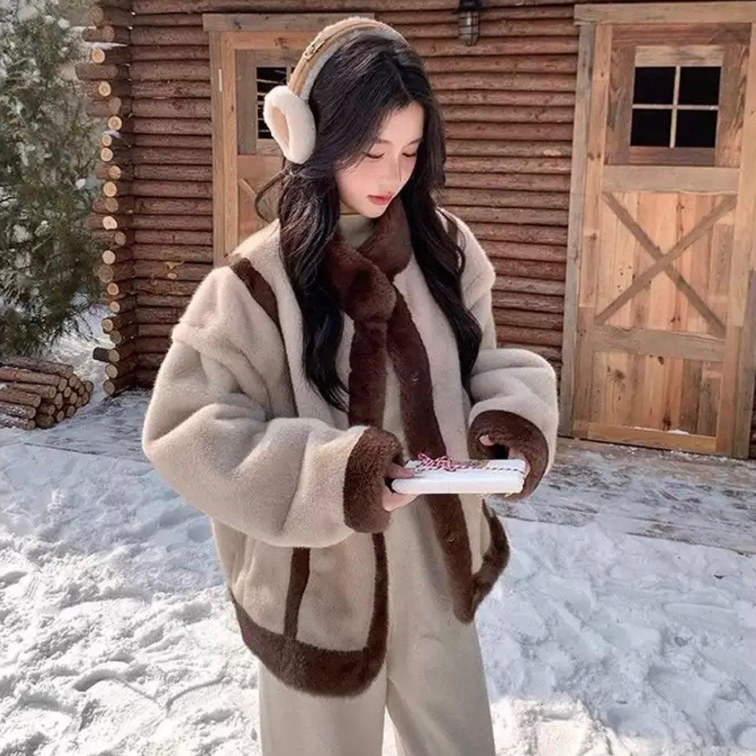 Galaxy Super Soft Eco-friendly High Neck Mink Fur Brown Short Coat Jacket