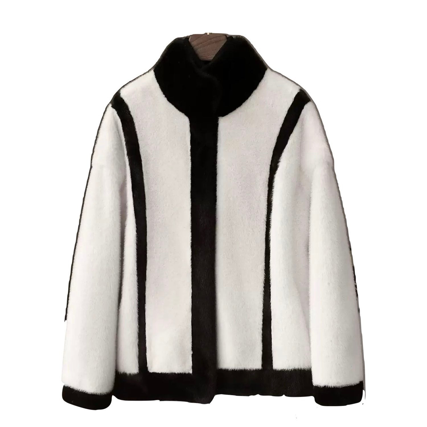 Galaxy Super Soft Eco-friendly High Neck Mink Fur White Black Short Coat Jacket