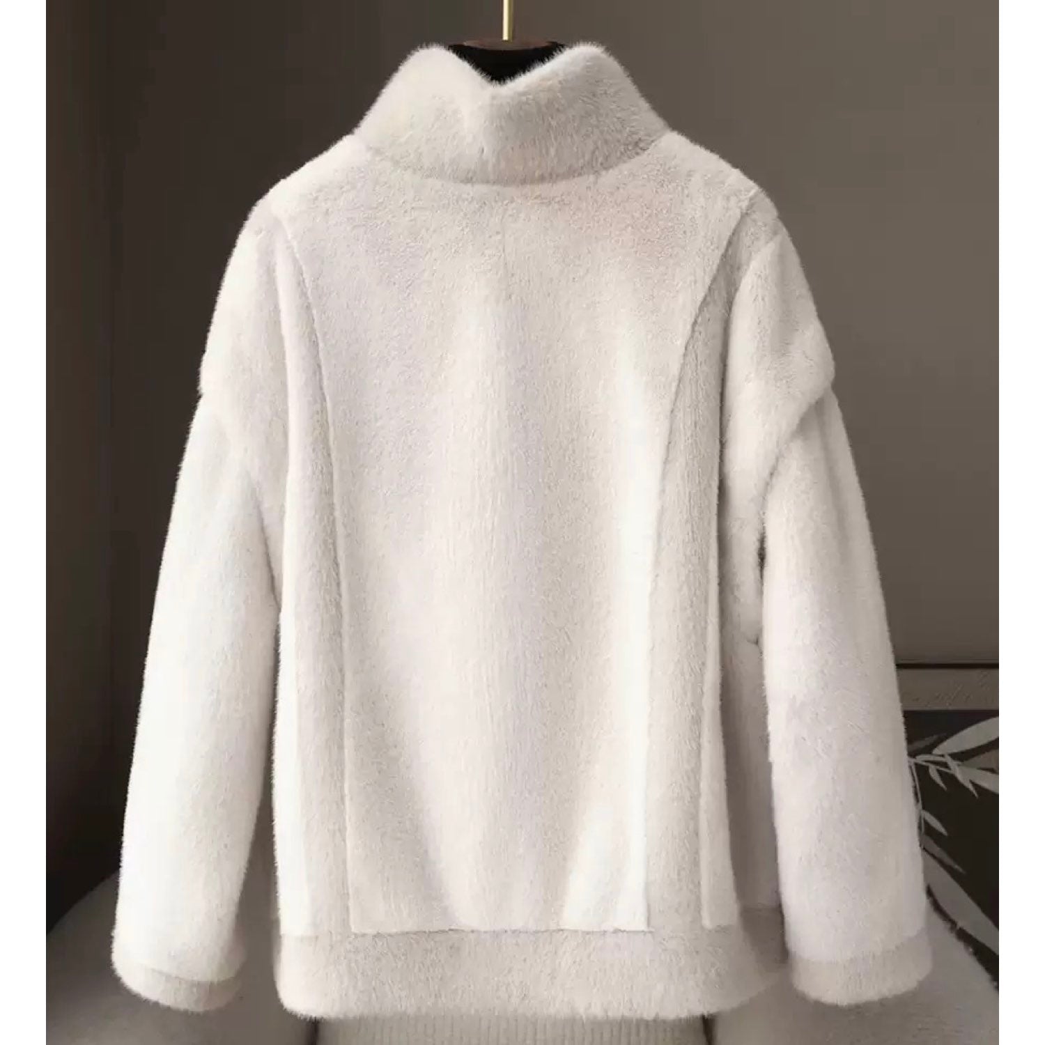 Galaxy Super Soft Eco-friendly High Neck Mink Fur White Short Coat Jacket