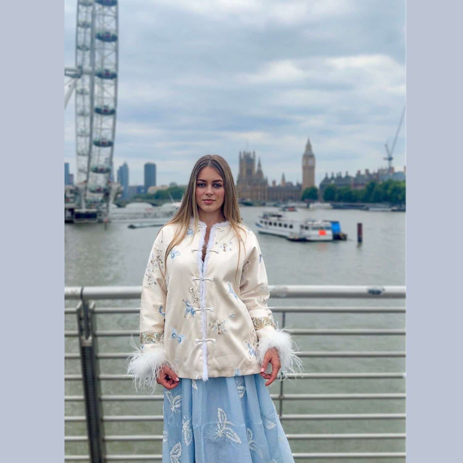 Embroidered Jacket White Stylish Stitching Autumn Winter