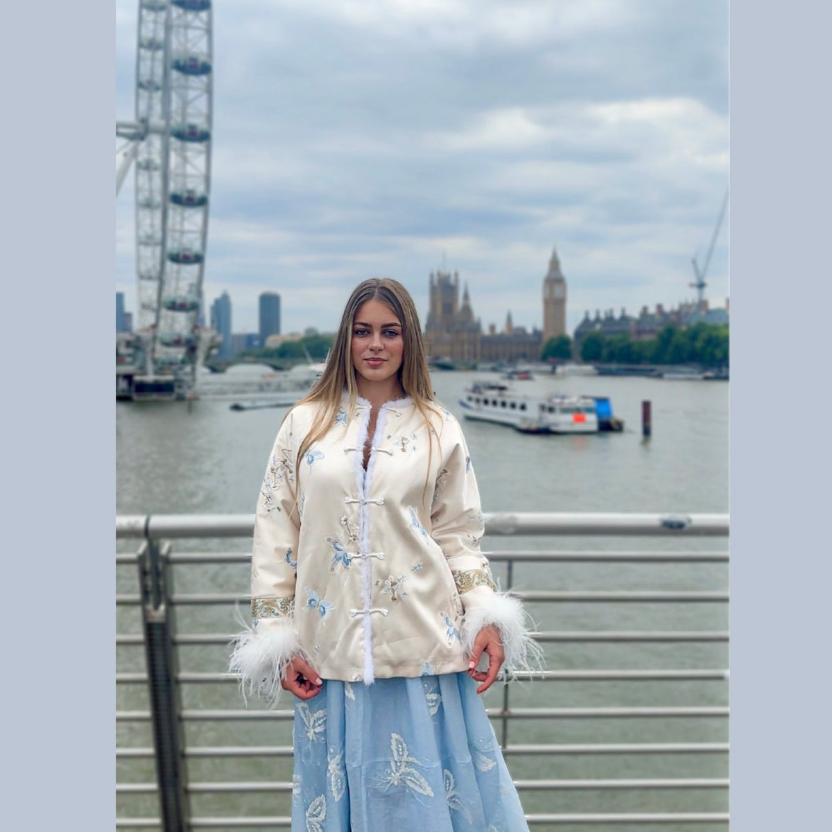 Embroidered Jacket White Stylish Stitching Autumn Winter