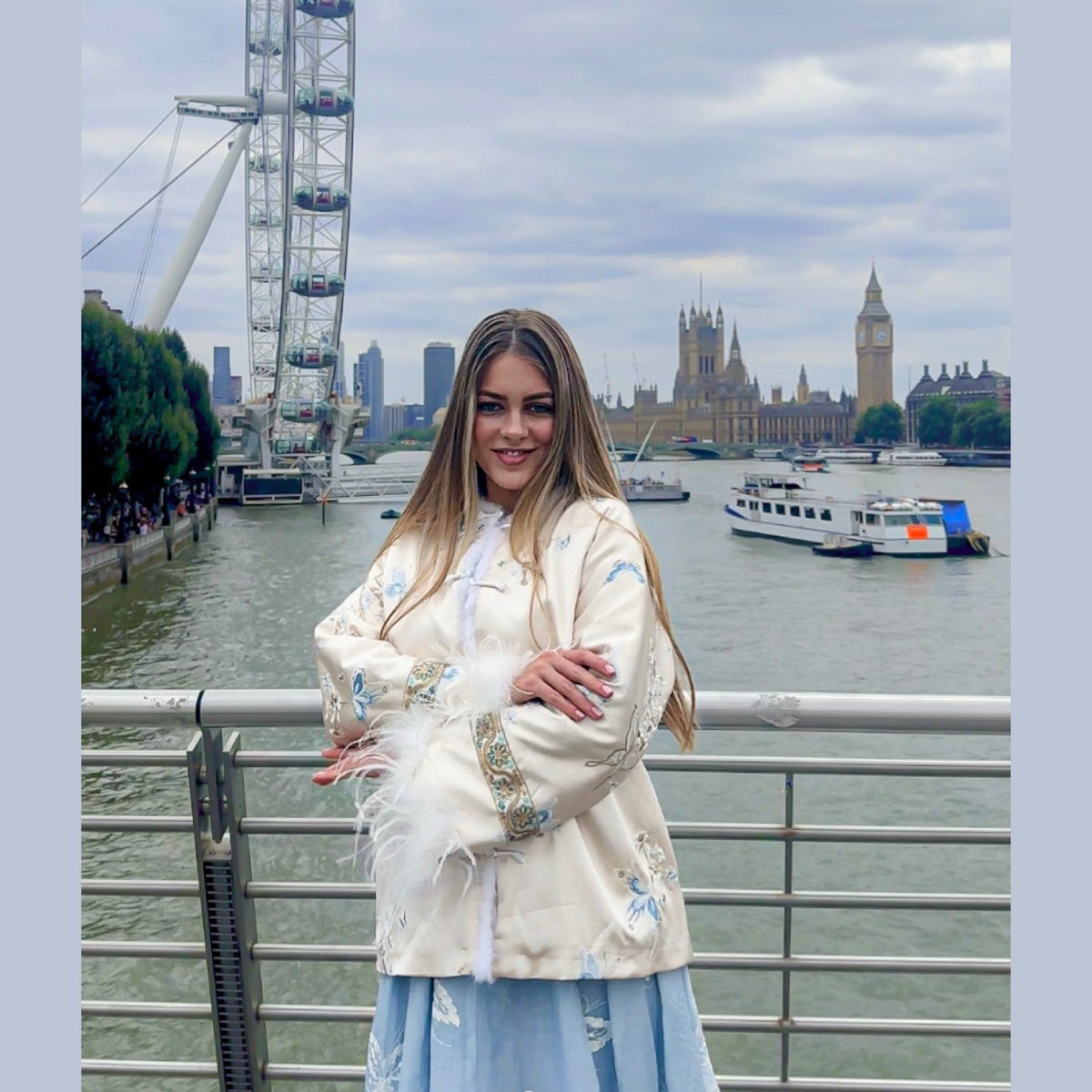 Embroidered Jacket White Stylish Stitching Autumn Winter